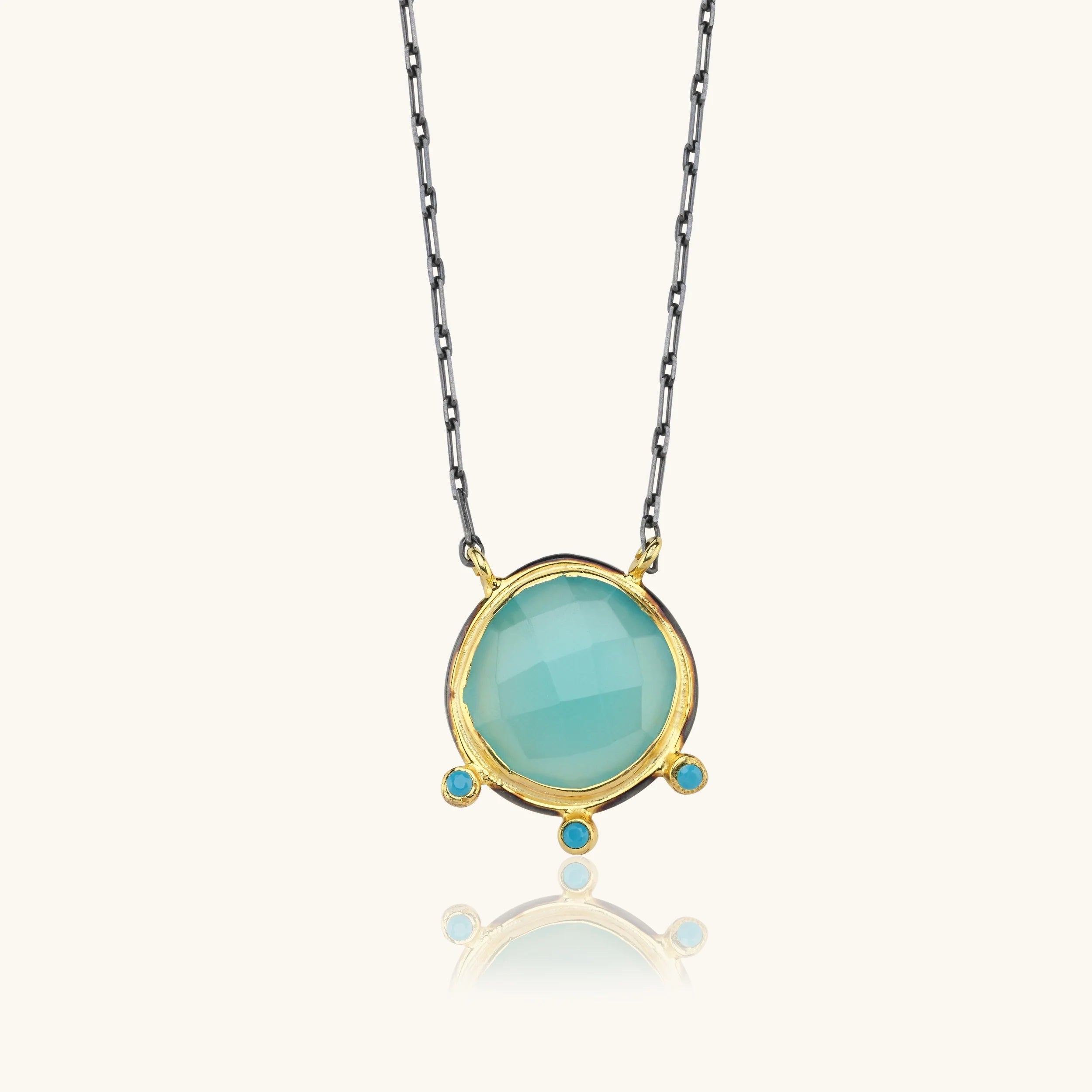 Aqua Chalcedony and Turquoise Necklace, 18K Gold-Plated Sterling Silver
