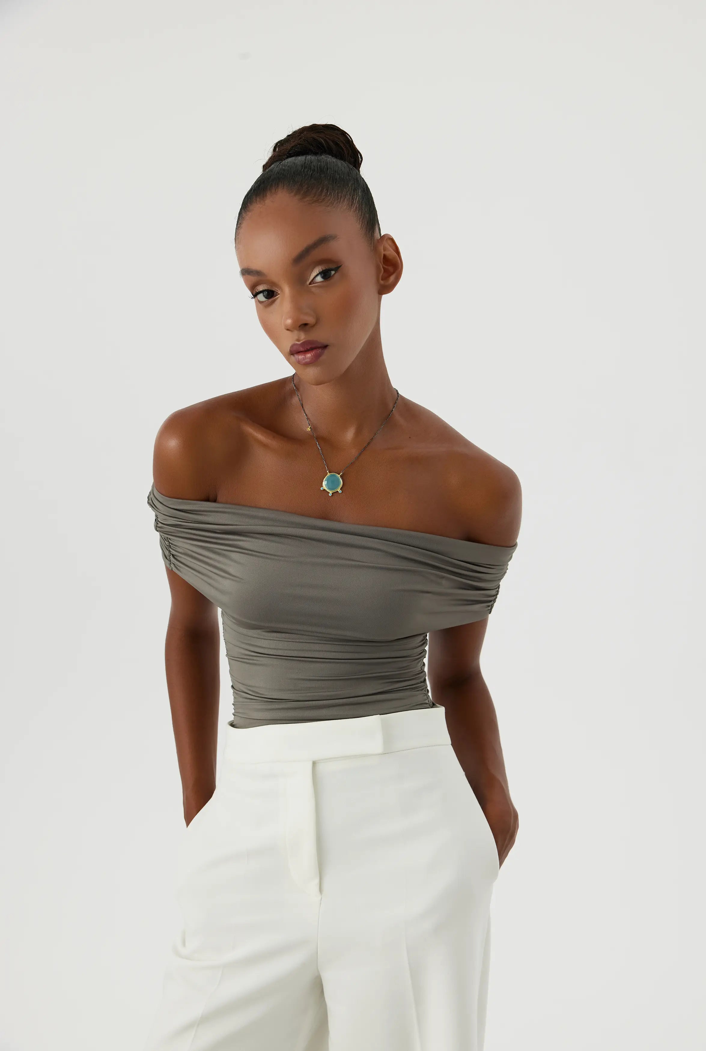 Aqua Chalcedony and Turquoise Necklace, 18K Gold-Plated Sterling Silver