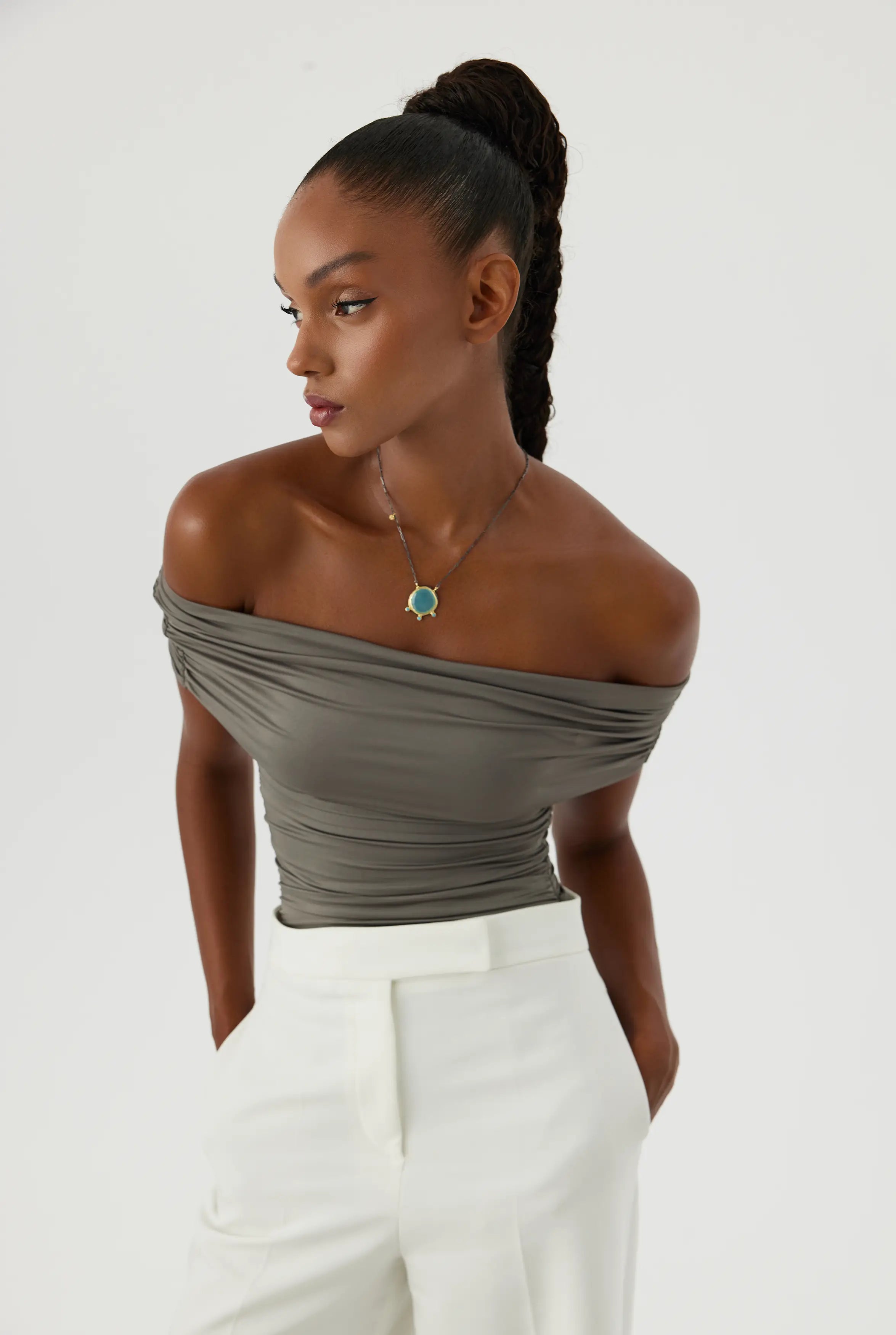 Aqua Chalcedony and Turquoise Necklace, 18K Gold-Plated Sterling Silver