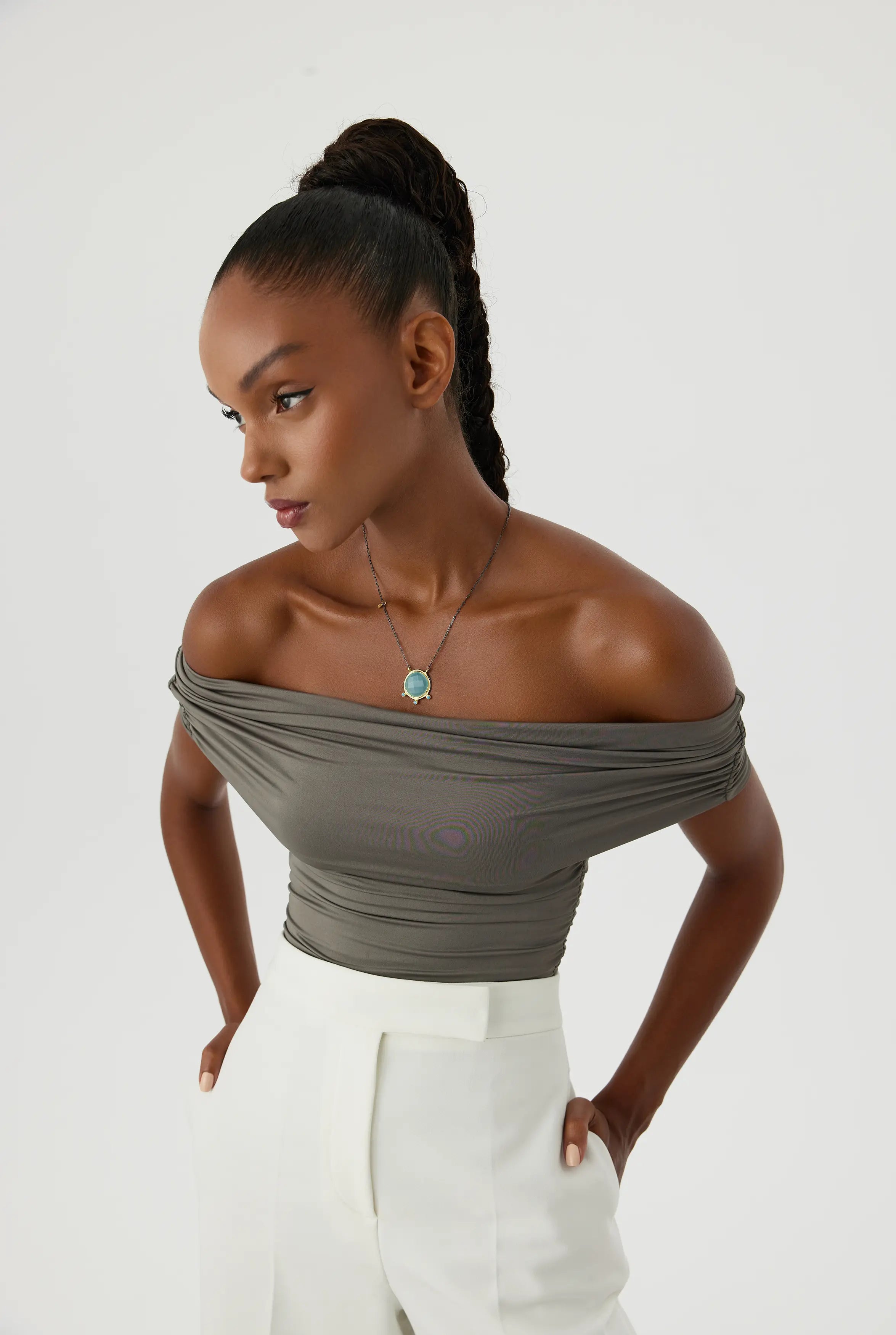 Aqua Chalcedony and Turquoise Necklace, 18K Gold-Plated Sterling Silver