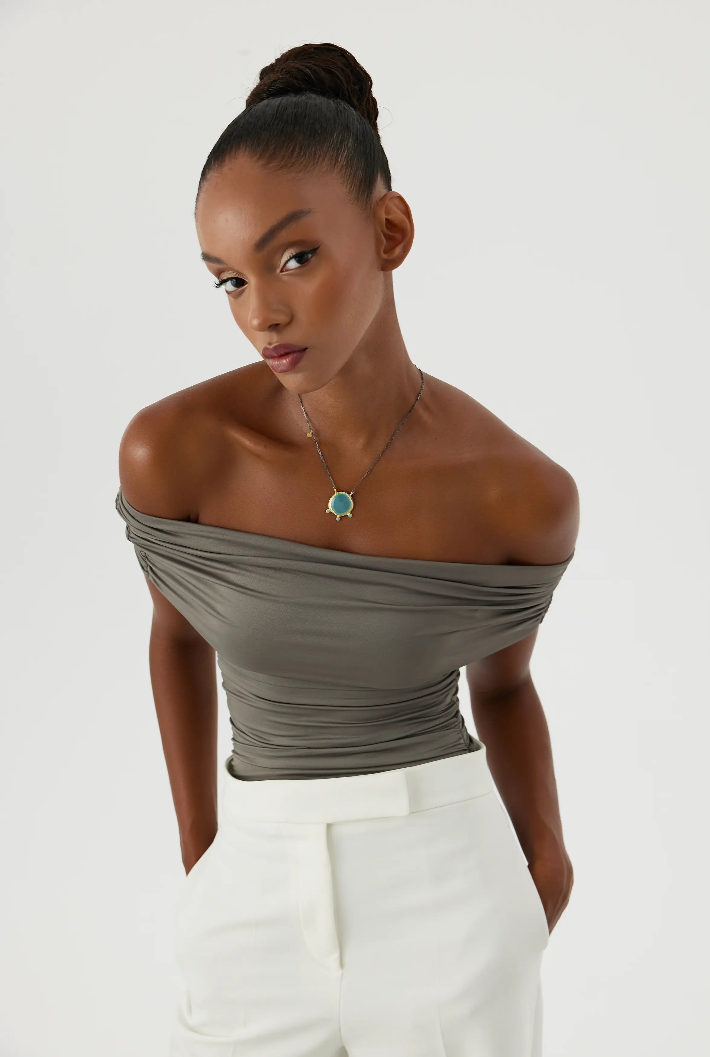 Aqua Chalcedony and Turquoise Necklace, 18K Gold-Plated Sterling Silver