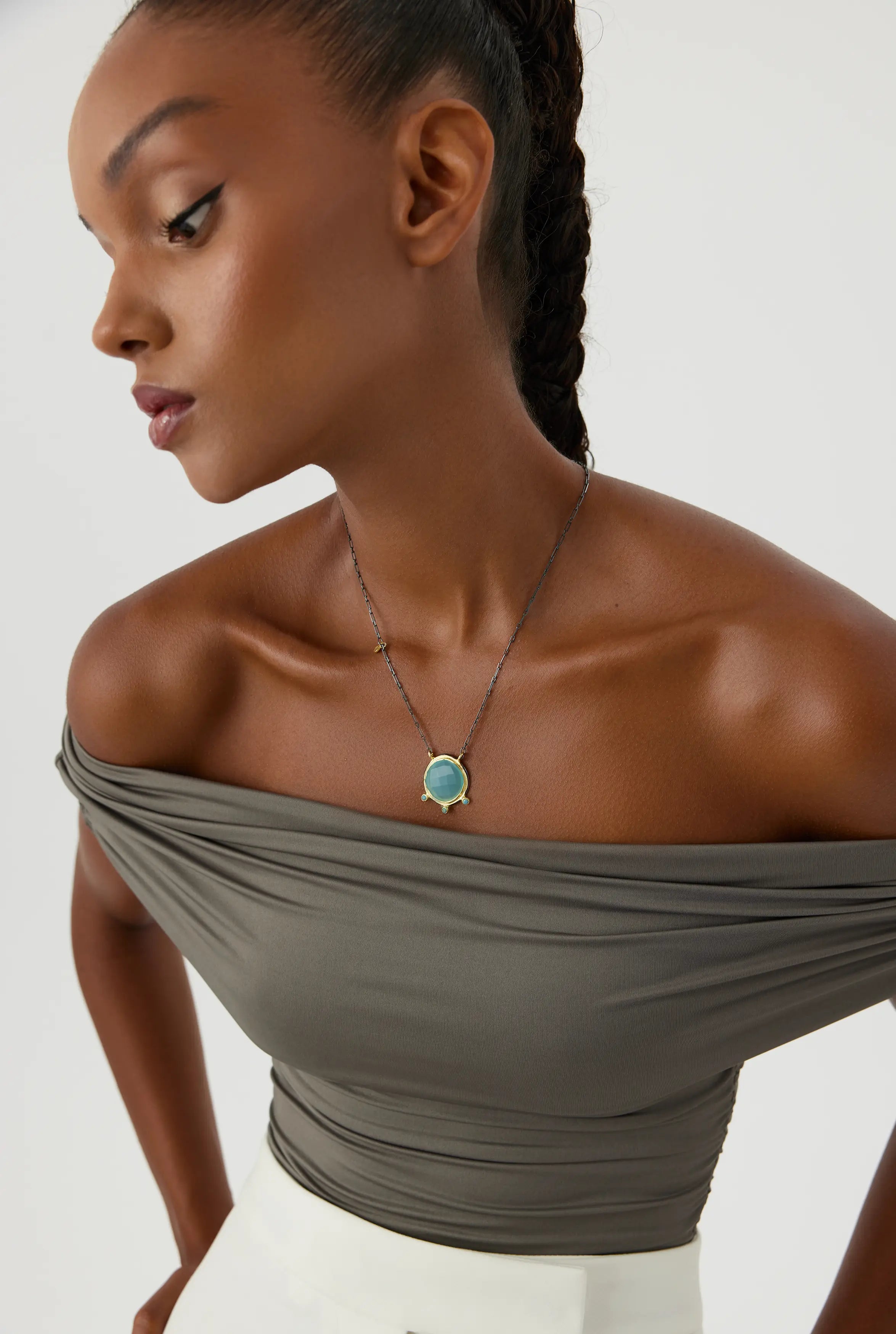 Aqua Chalcedony and Turquoise Necklace, 18K Gold-Plated Sterling Silver