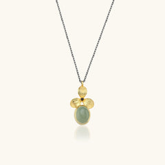 Green Chalcedony and Gold Orchid Flower Pendant Necklace, 18K Gold-Plated Sterling Silver