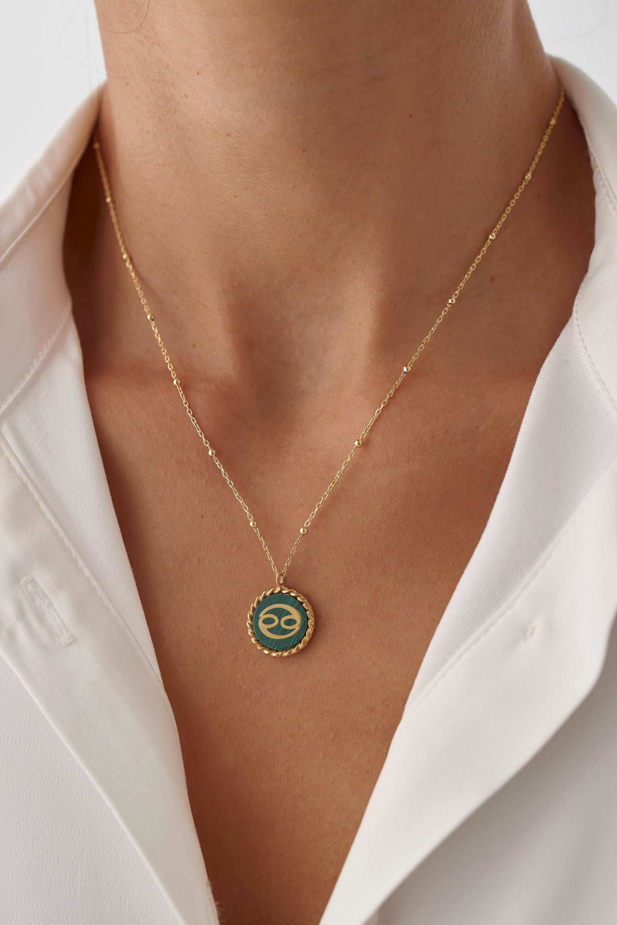 Personalized Malachite Coin Letter Necklace