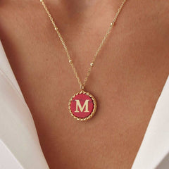 Personalized Red Stone Letter Coin Necklace, Pearl Letter Necklace, Mother Of Pearl Necklace, Custom Necklace, Silver Coin Necklace, Silver Initial Necklace, Silver Pearl Necklace