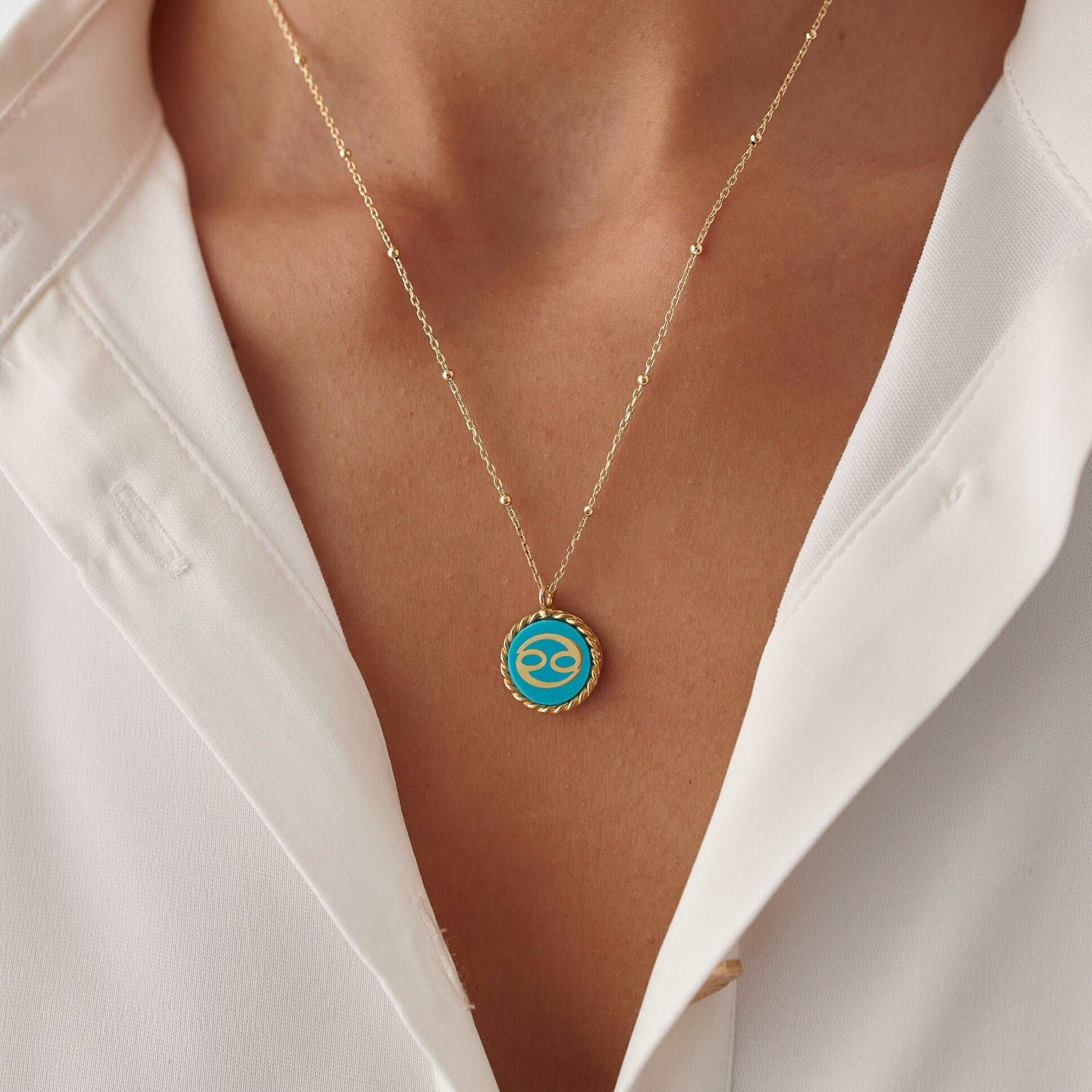 Personalized Turquoise Letter Coin Necklace