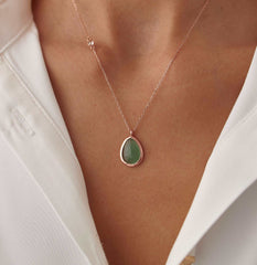 Teardrop Emerald Necklace – 18K Gold Plated Sterling Silver Pendant Necklace
