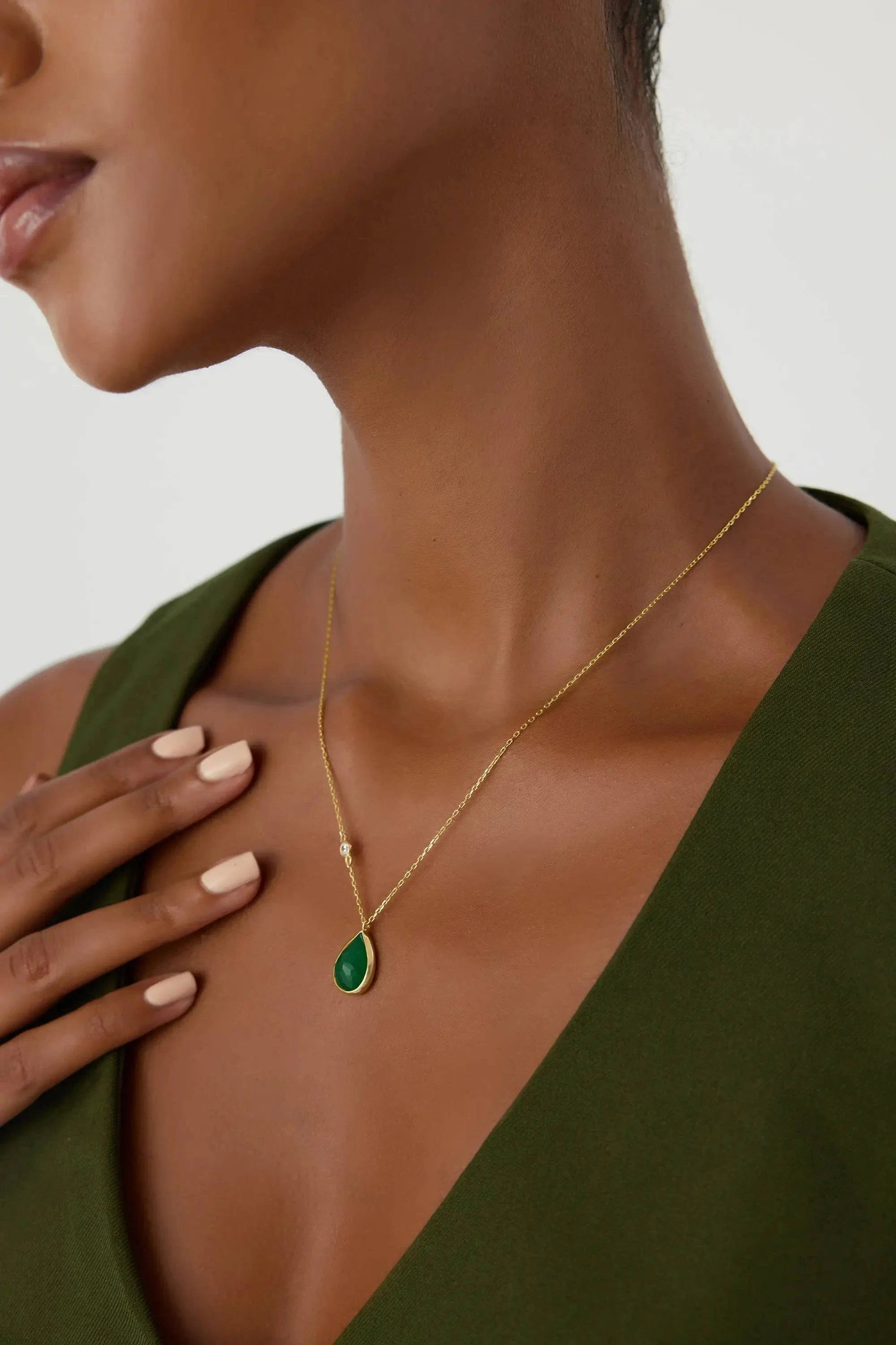 Teardrop Emerald Necklace – 18K Gold Plated Sterling Silver Pendant Necklace