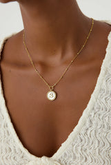 Circle Mother of Pearl Initial Necklace, 18K Gold-Plated 925K Sterling Silver Custom Letter Necklace