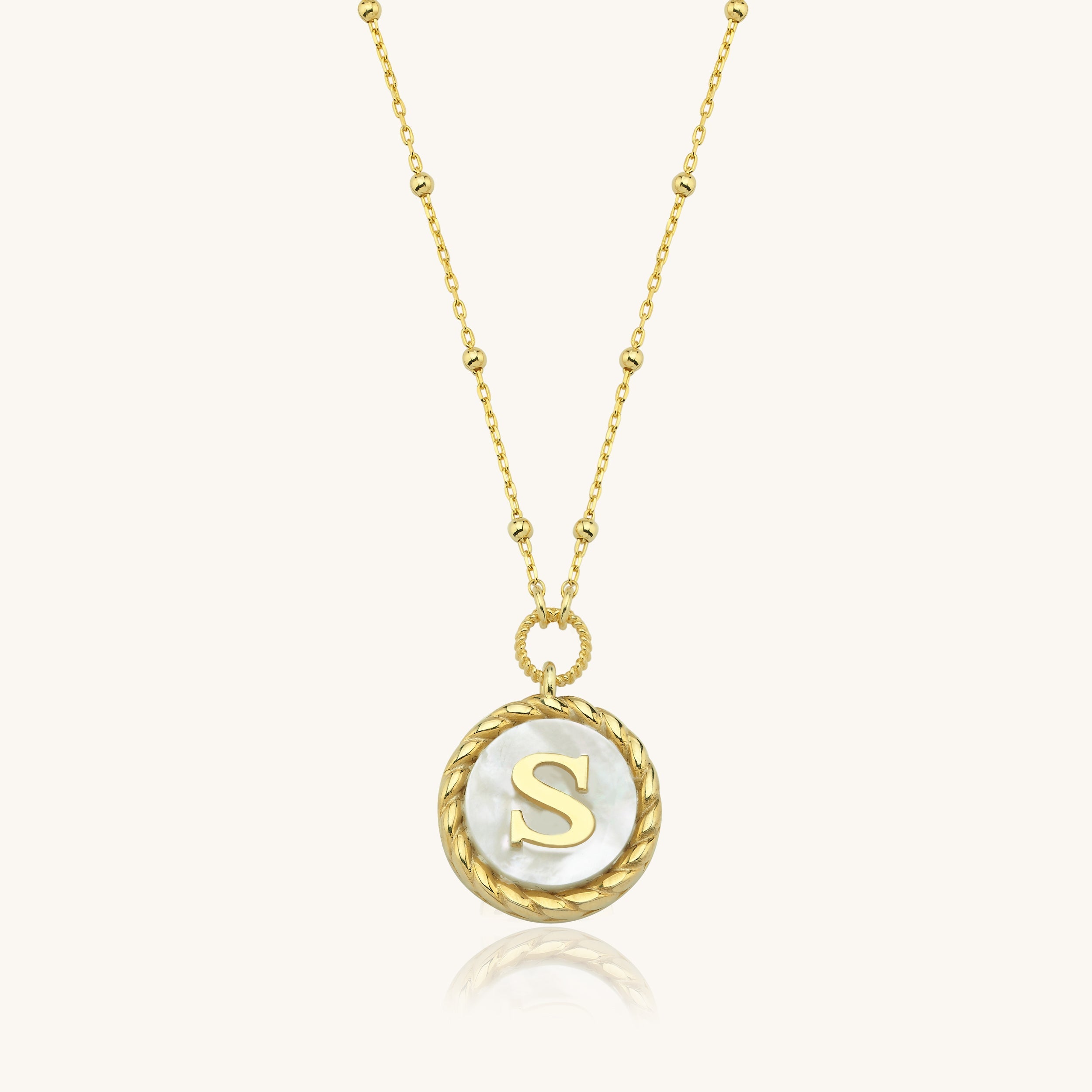 Circle Mother of Pearl Initial Necklace, 18K Gold-Plated 925K Sterling Silver Custom Letter Necklace