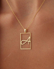 Framed Initial Necklace - 18K Gold-Plated Rectangle Pendant