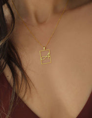 Framed Initial Necklace - 18K Gold-Plated Rectangle Pendant