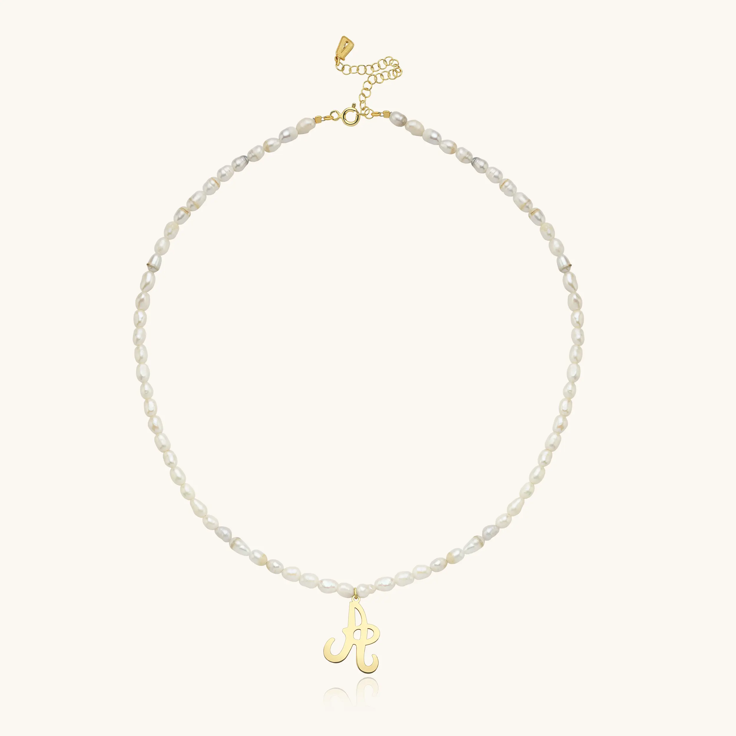 Freshwater Pearl Beaded Initial Letter Necklace, 18K Gold-Plated Sterling Silver