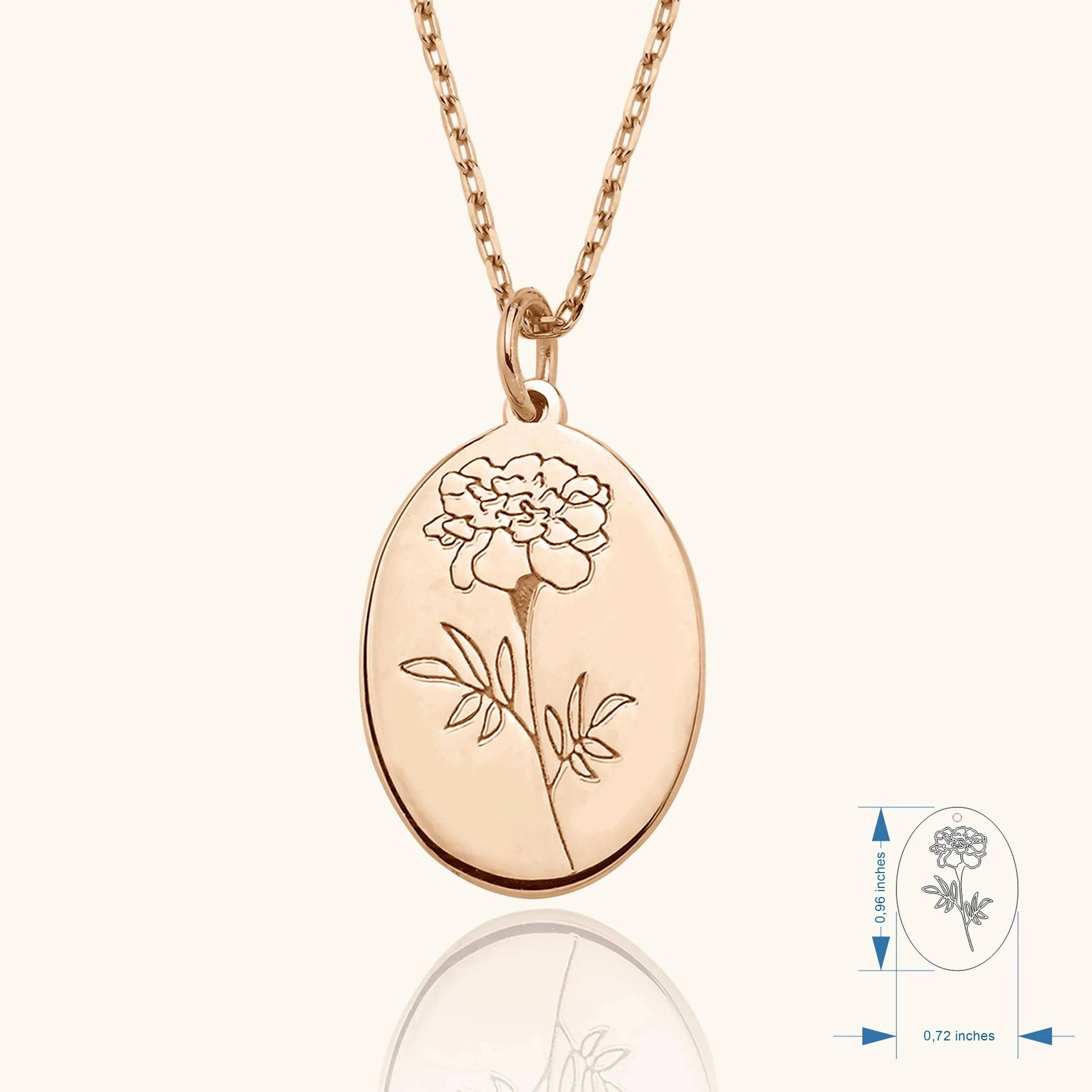 Maxi Birth Flower Necklace • Oval 18K Gold Birthflower Necklace Gift for Women