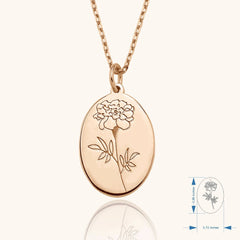 Maxi Birth Flower Necklace • Oval 18K Gold Birthflower Necklace Gift for Women