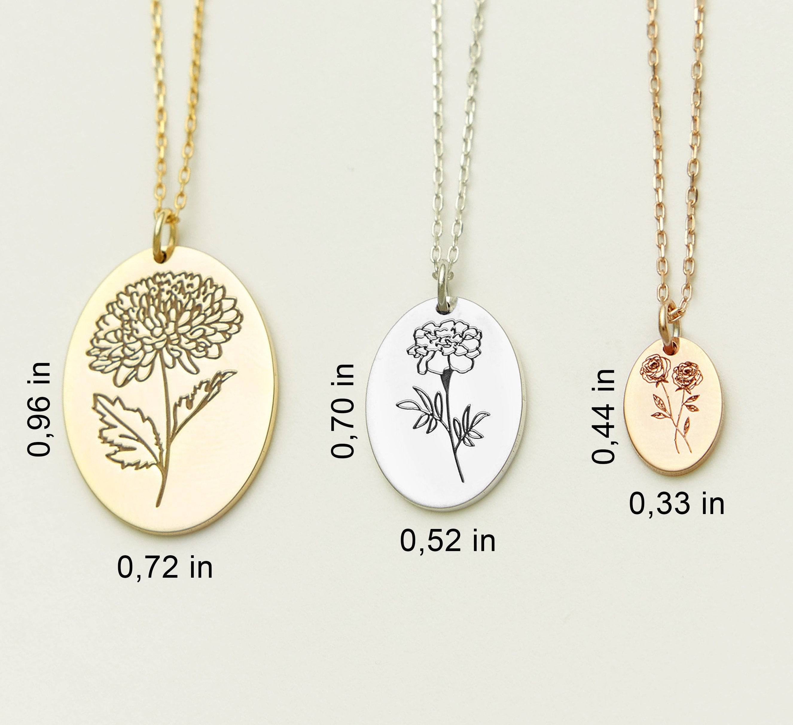 Midi Birth Flower Necklace – Oval 18K Gold Birthflower Necklace Gift for Women