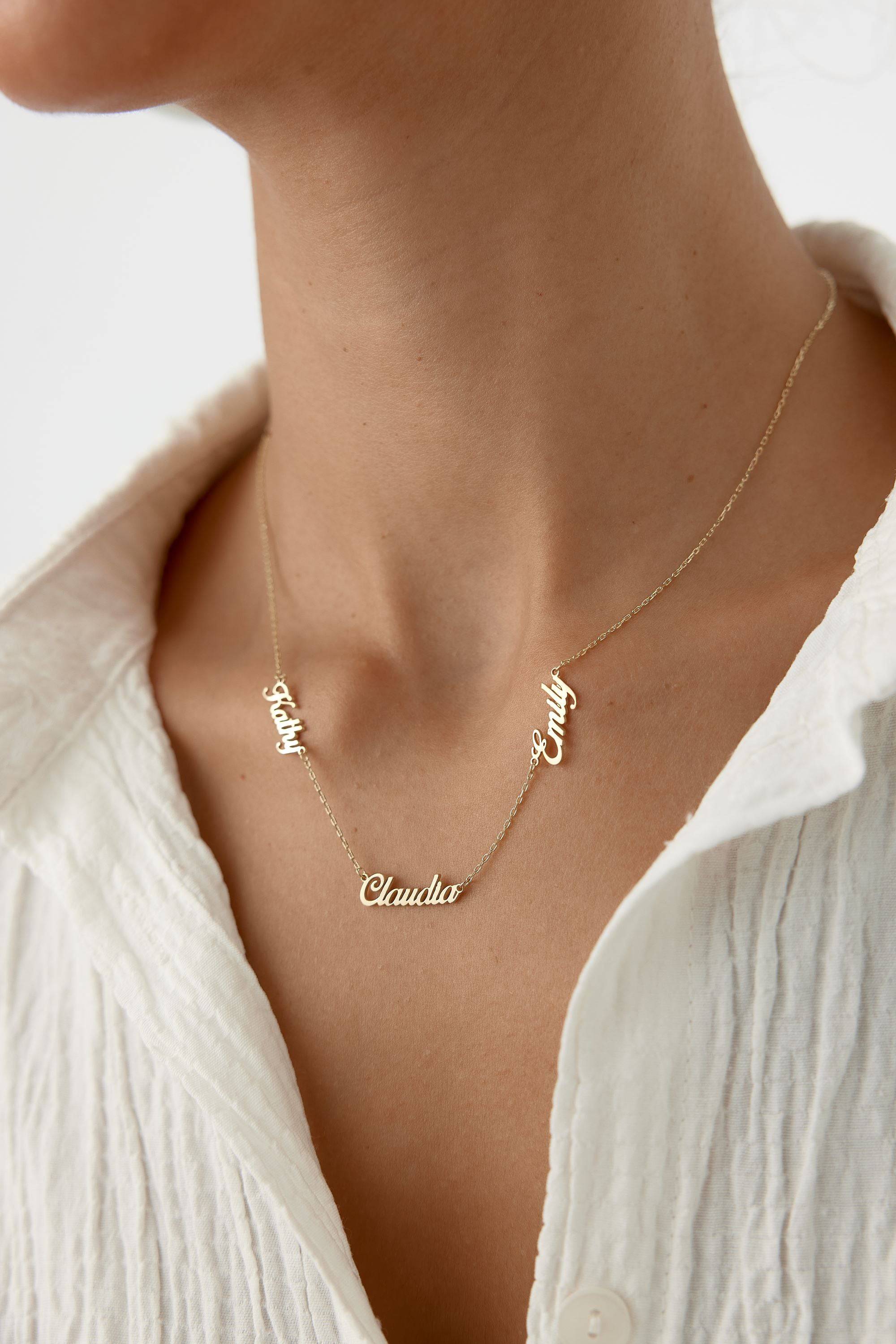 Personalized Multiple Family Name Necklace - 18K Gold-Plated Sterling Silver