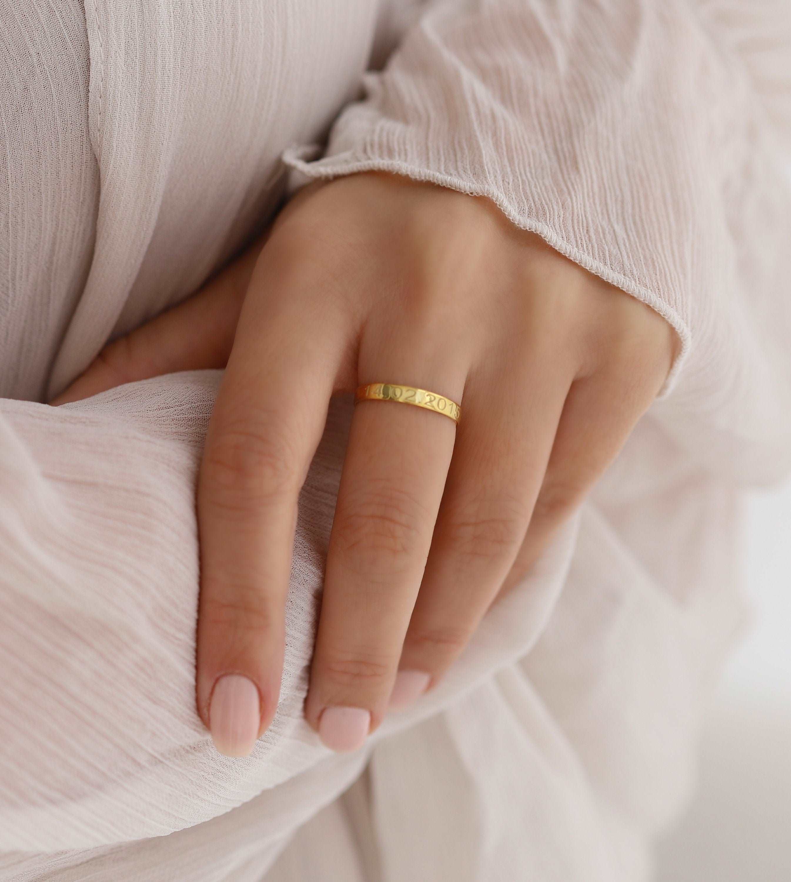 Custom Date Engraved Ring – 18K Gold-Plated Sterling Silver
