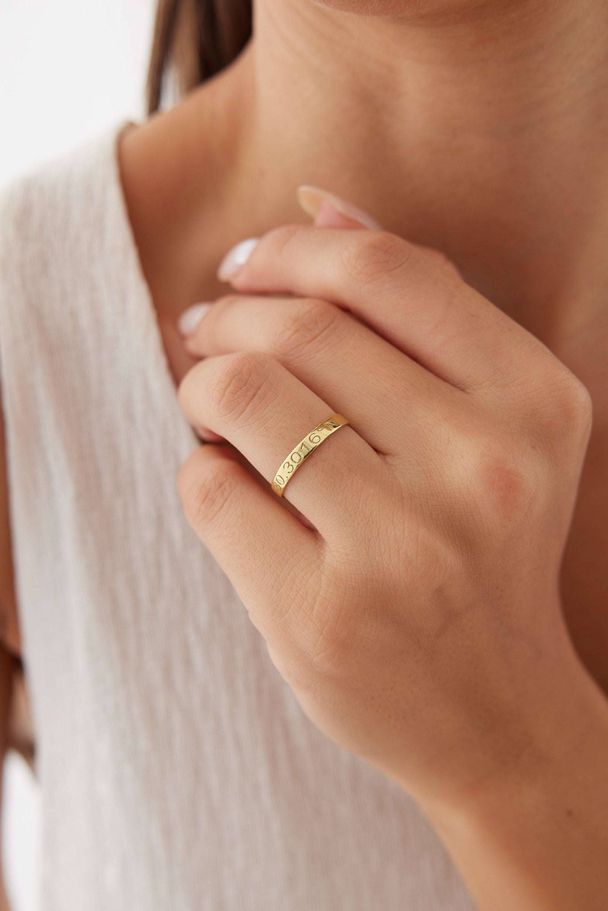 Custom Date Engraved Ring – 18K Gold-Plated Sterling Silver