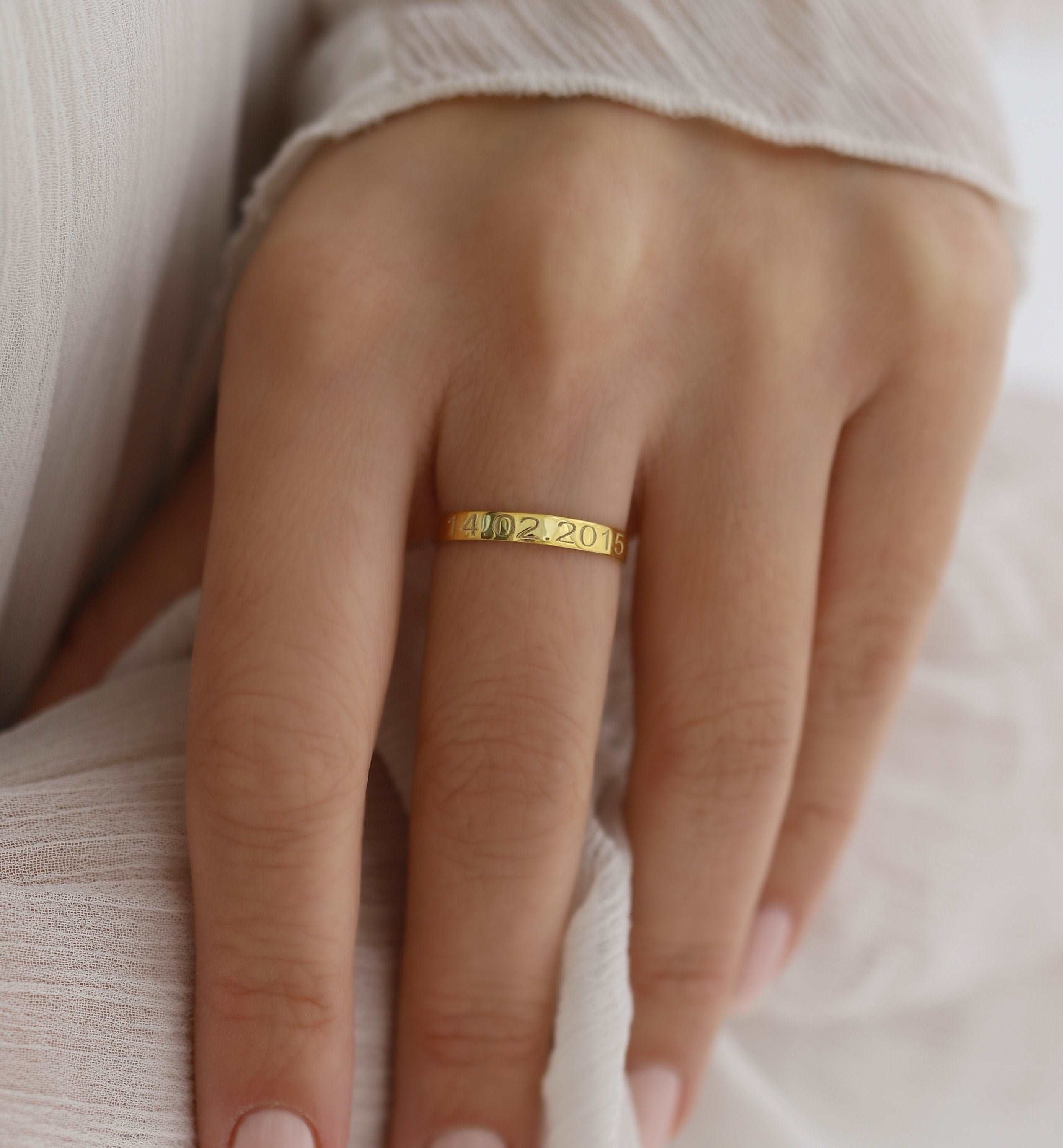 Custom Date Engraved Ring – 18K Gold-Plated Sterling Silver