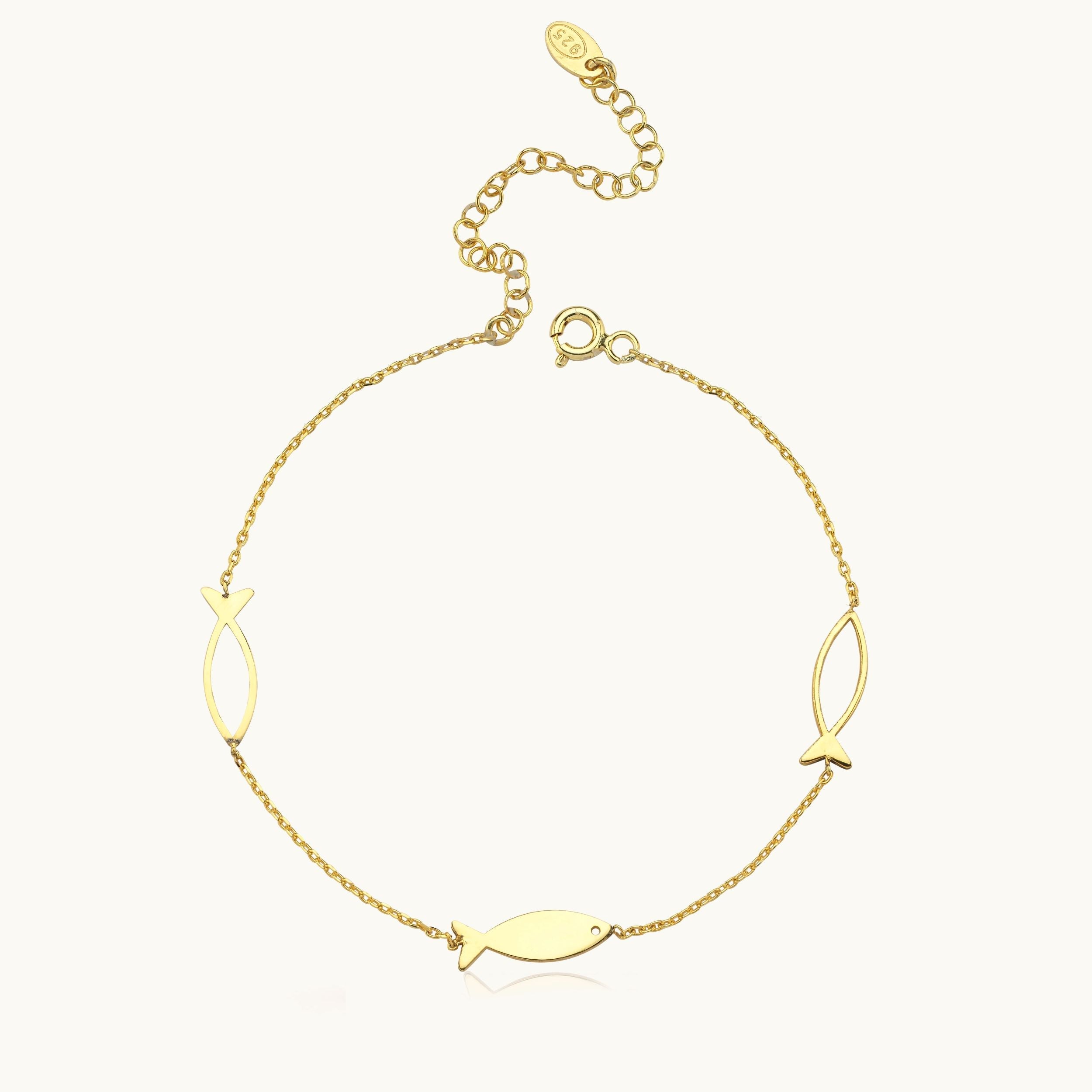Minimalist Gold Fish Bracelet, 18K Gold-Plated Sterling Silver