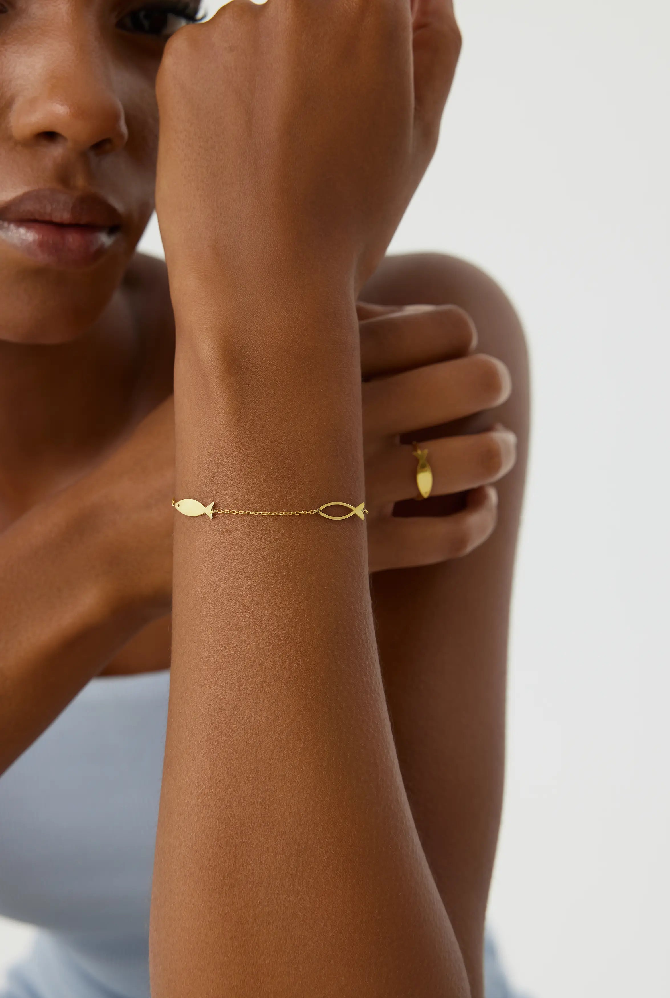 Minimalist Gold Fish Bracelet, 18K Gold-Plated Sterling Silver