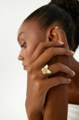 Butterfly Initial Ring – 18K Gold-Plated with Mother of Pearl Inlay