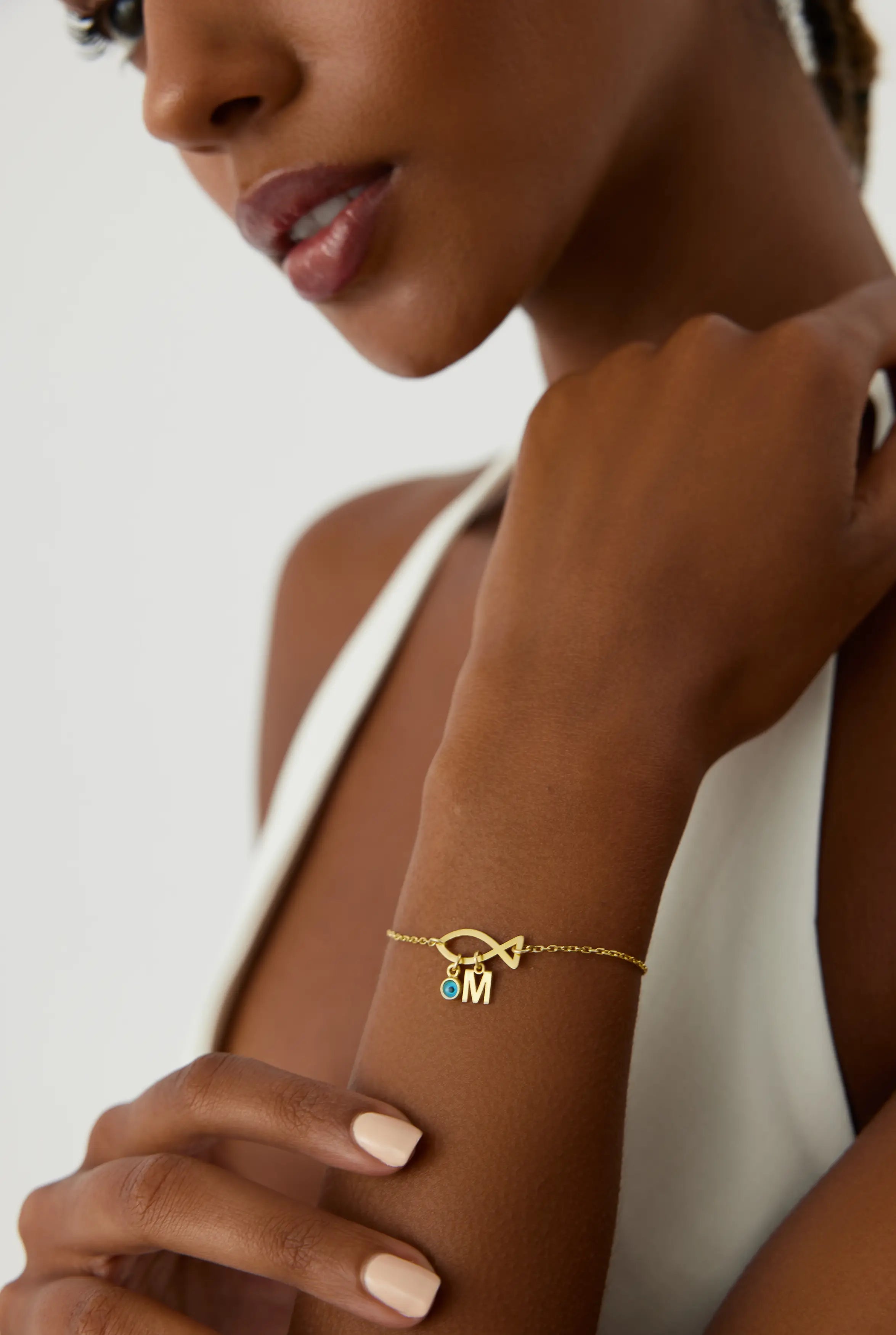 Dainty Fish Evil Eye Letter Bracelet