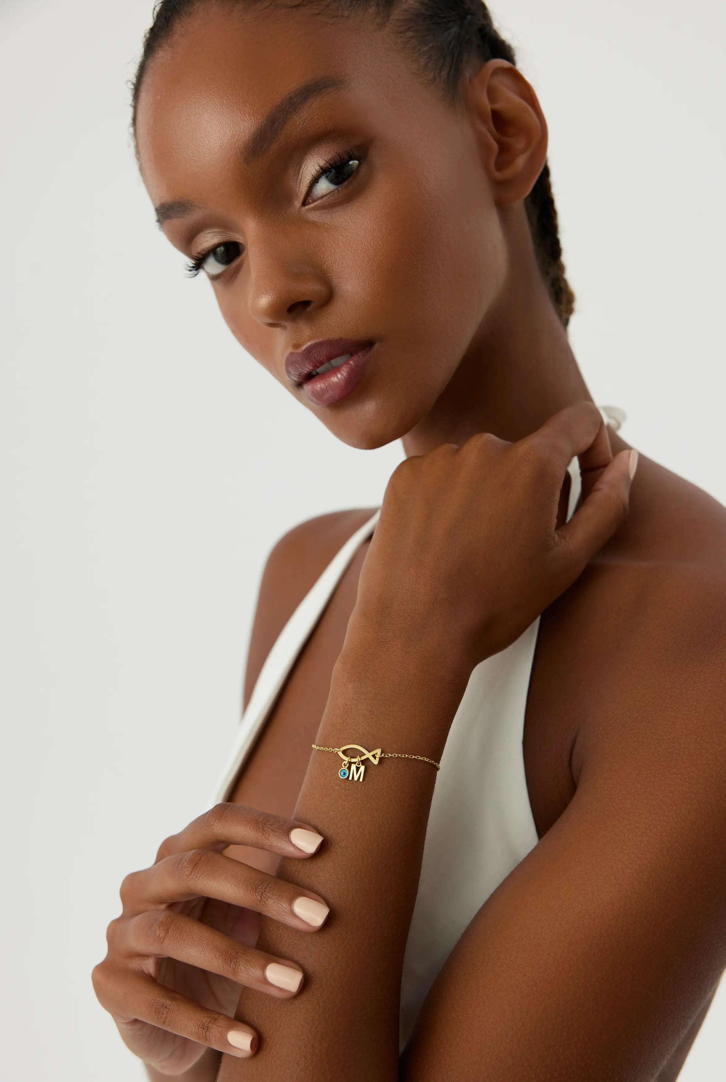 Dainty Fish Evil Eye Letter Bracelet