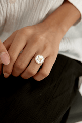 Mother of Pearl Initial Ring – 18K Gold-Plated Sterling Silver Personalized Ring