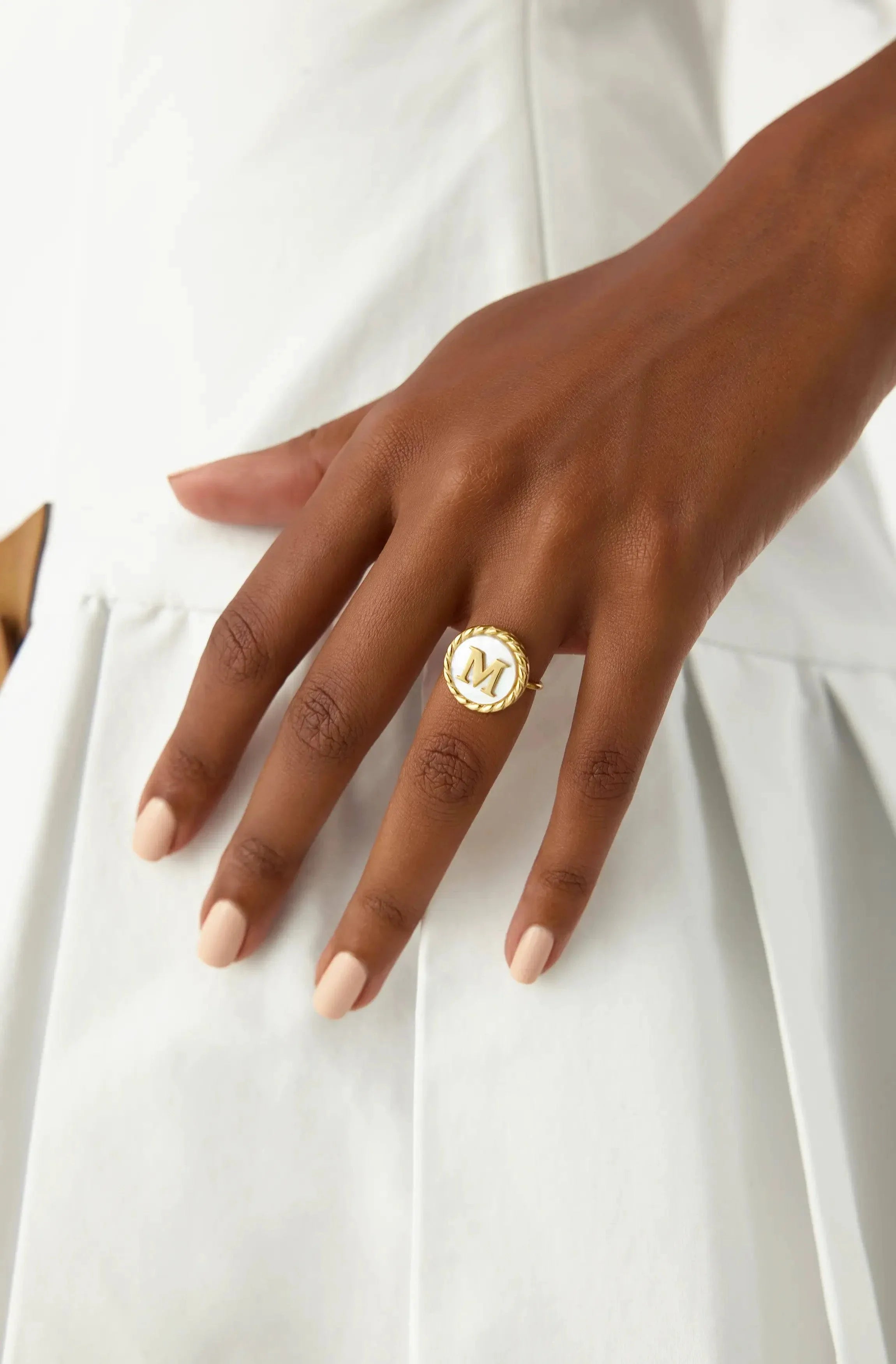 Mother of Pearl Initial Ring – 18K Gold-Plated Sterling Silver Personalized Ring