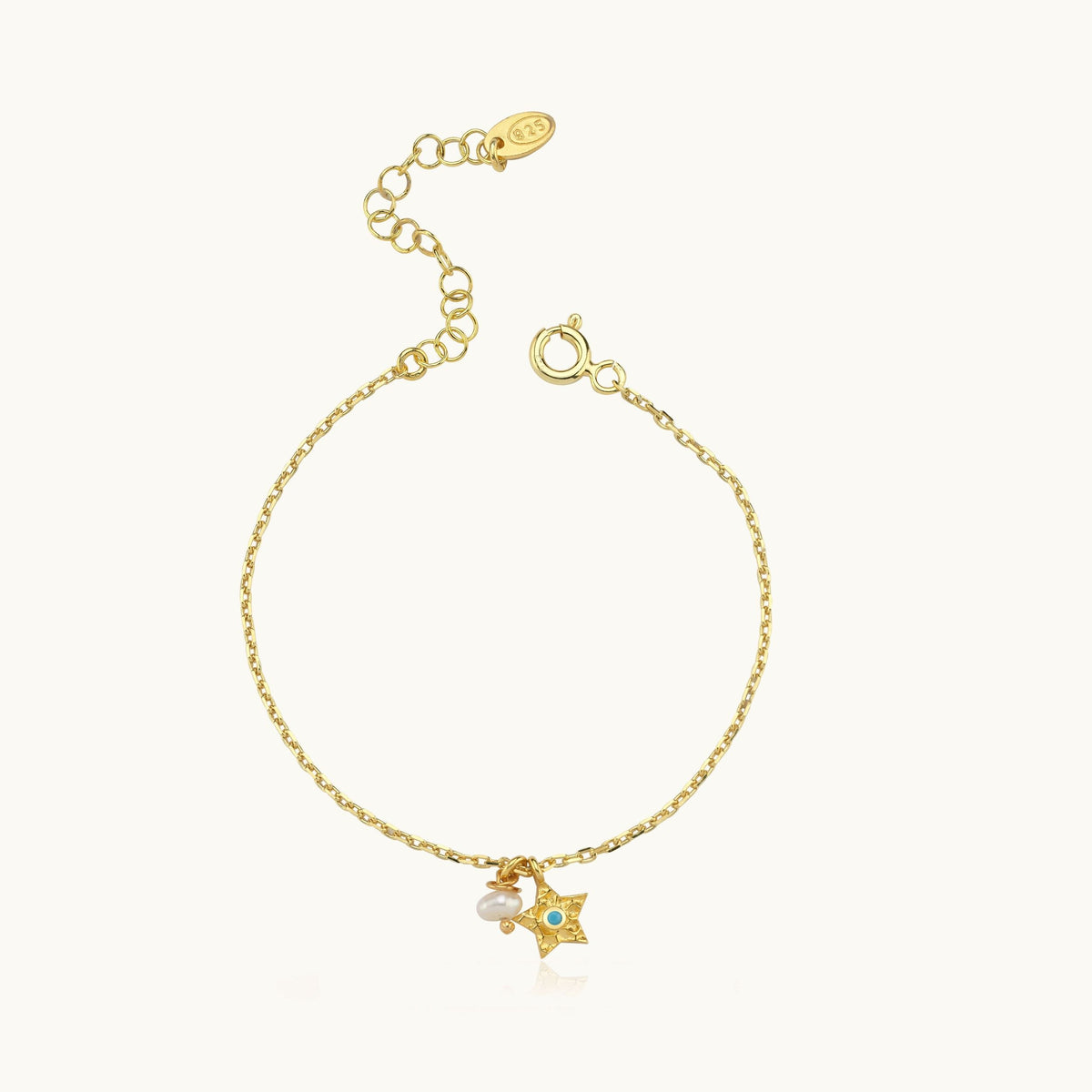 Star Charm Bracelet – 18K Gold-Plated Sterling Silver with Pearl Accent