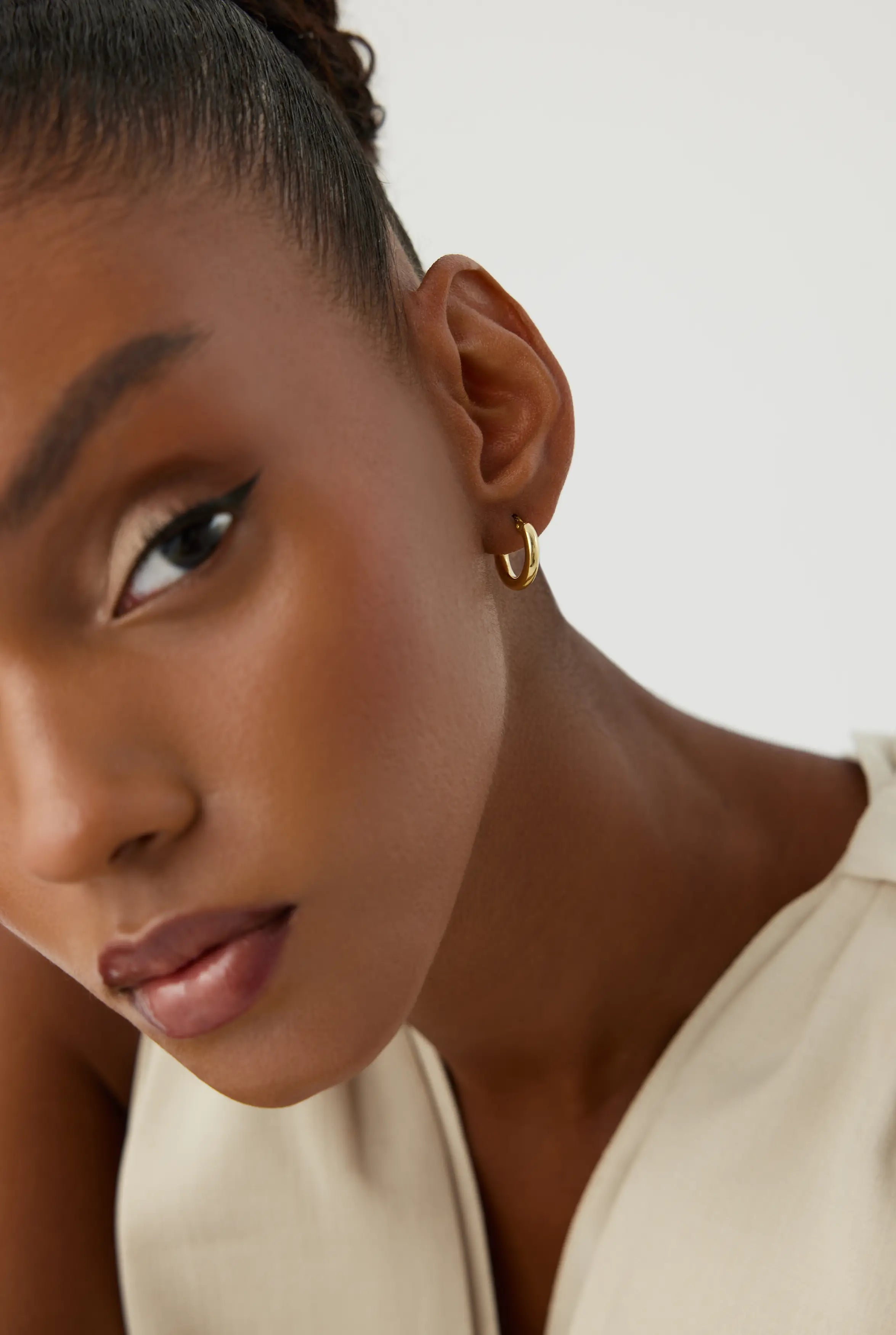 Classic Small Gold Huggie Hoop Earrings, 18K Gold-Plated Sterling Silver Minimalist Jewelry