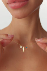 Fish and Initial Necklace, 18K Gold-Plated Sterling Silver Customizable Charm Necklace for Women