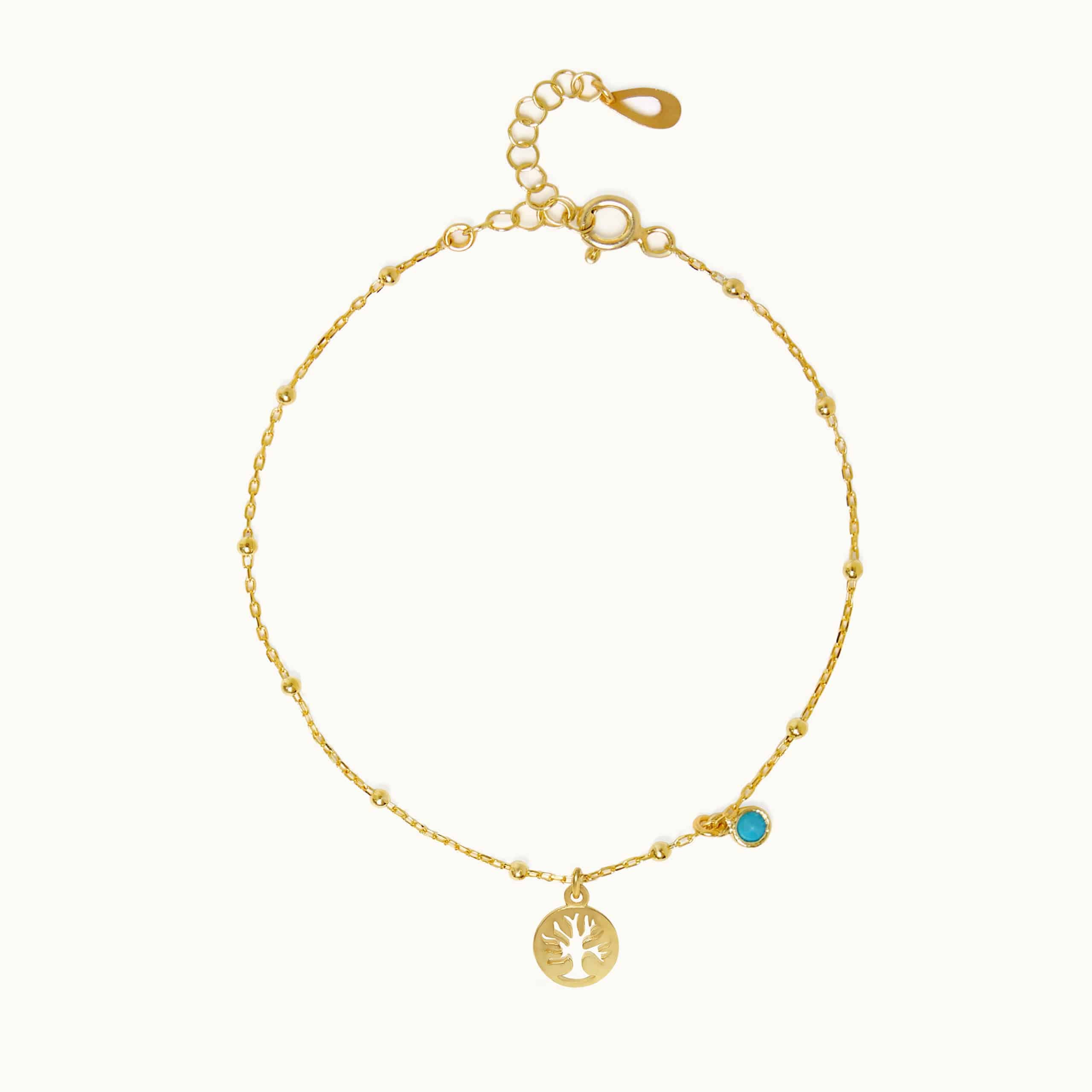 Dainty Tree of Life Turquoise Stone Bracelet, 18K Gold-Plated Sterling Silver