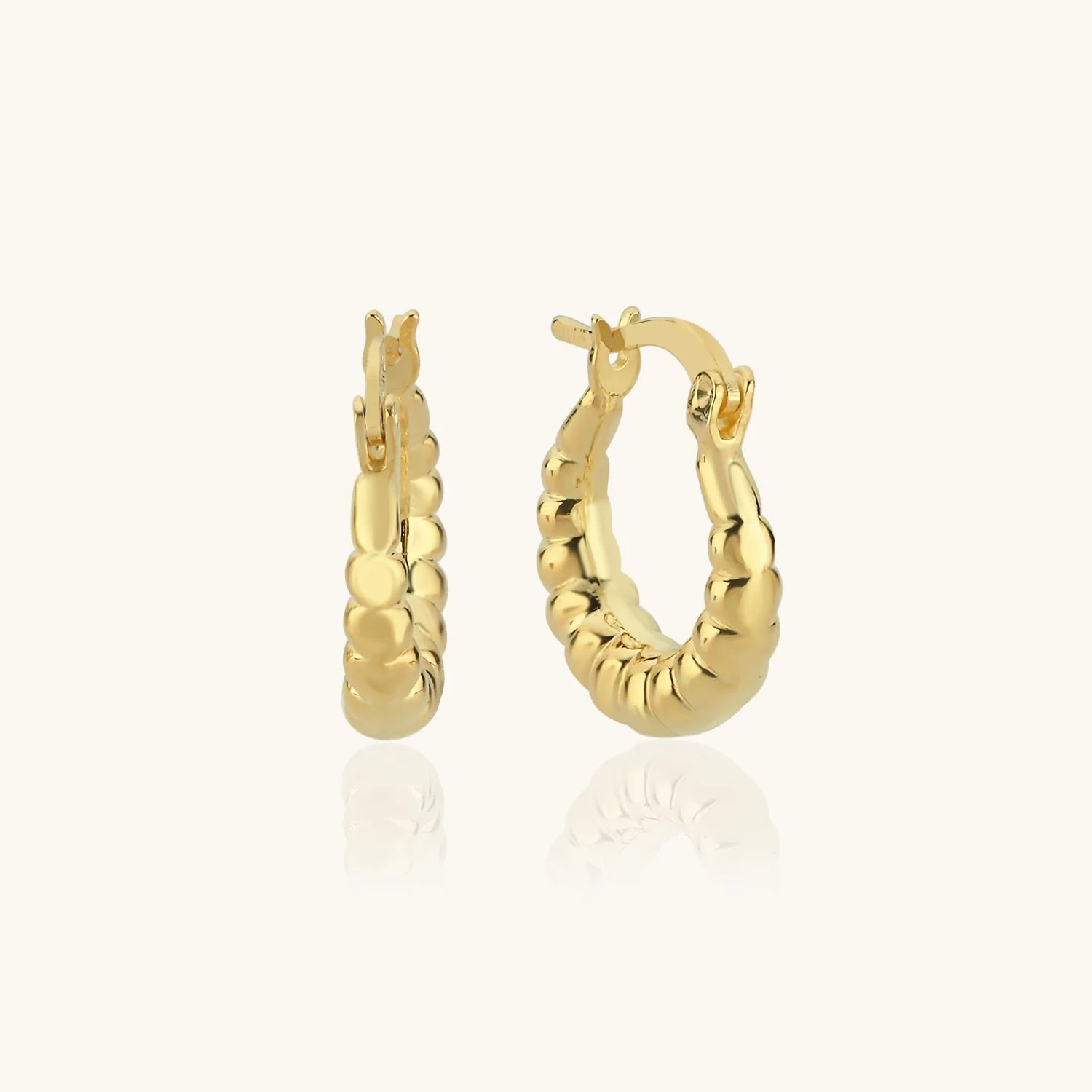 Beaded Gold Hoop Earrings, 18K Gold-Plated Sterling Silver Textured Jewelry