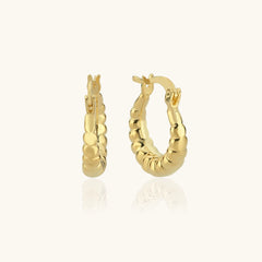 Beaded Gold Hoop Earrings, 18K Gold-Plated Sterling Silver Textured Jewelry