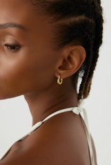 Beaded Gold Hoop Earrings, 18K Gold-Plated Sterling Silver Textured Jewelry