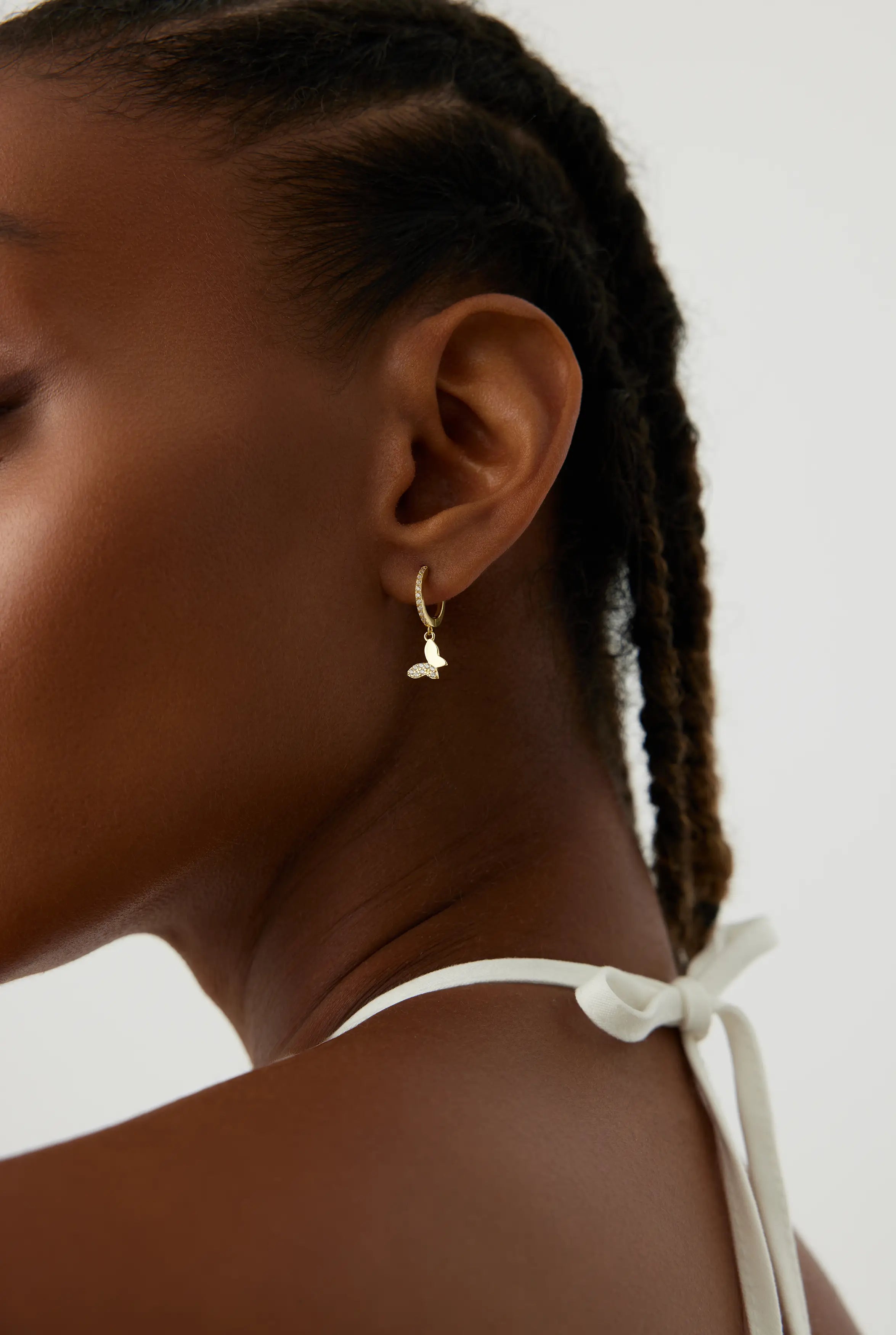 Dainty Butterfly Hoop Earrings – 18K Gold-Plated with CZ Stones