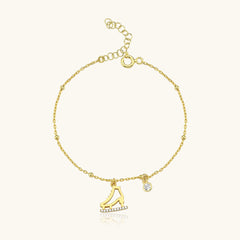 Ice Skate Charm Bracelet – 18K Gold-Plated Sterling Silver with Crystal Accent