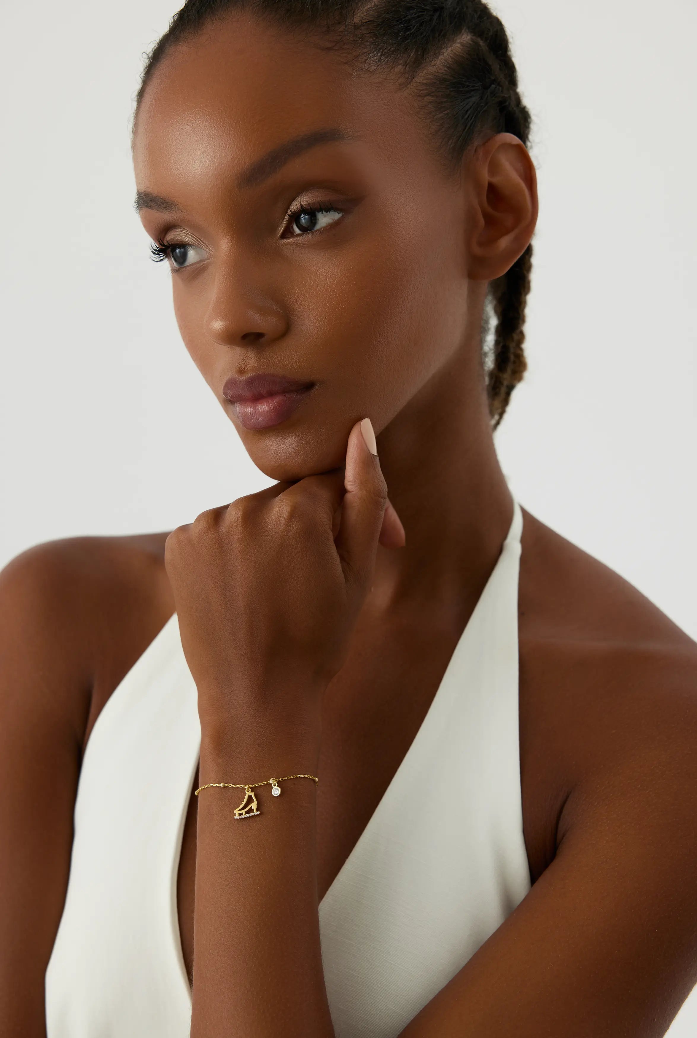 Ice Skate Charm Bracelet – 18K Gold-Plated Sterling Silver with Crystal Accent