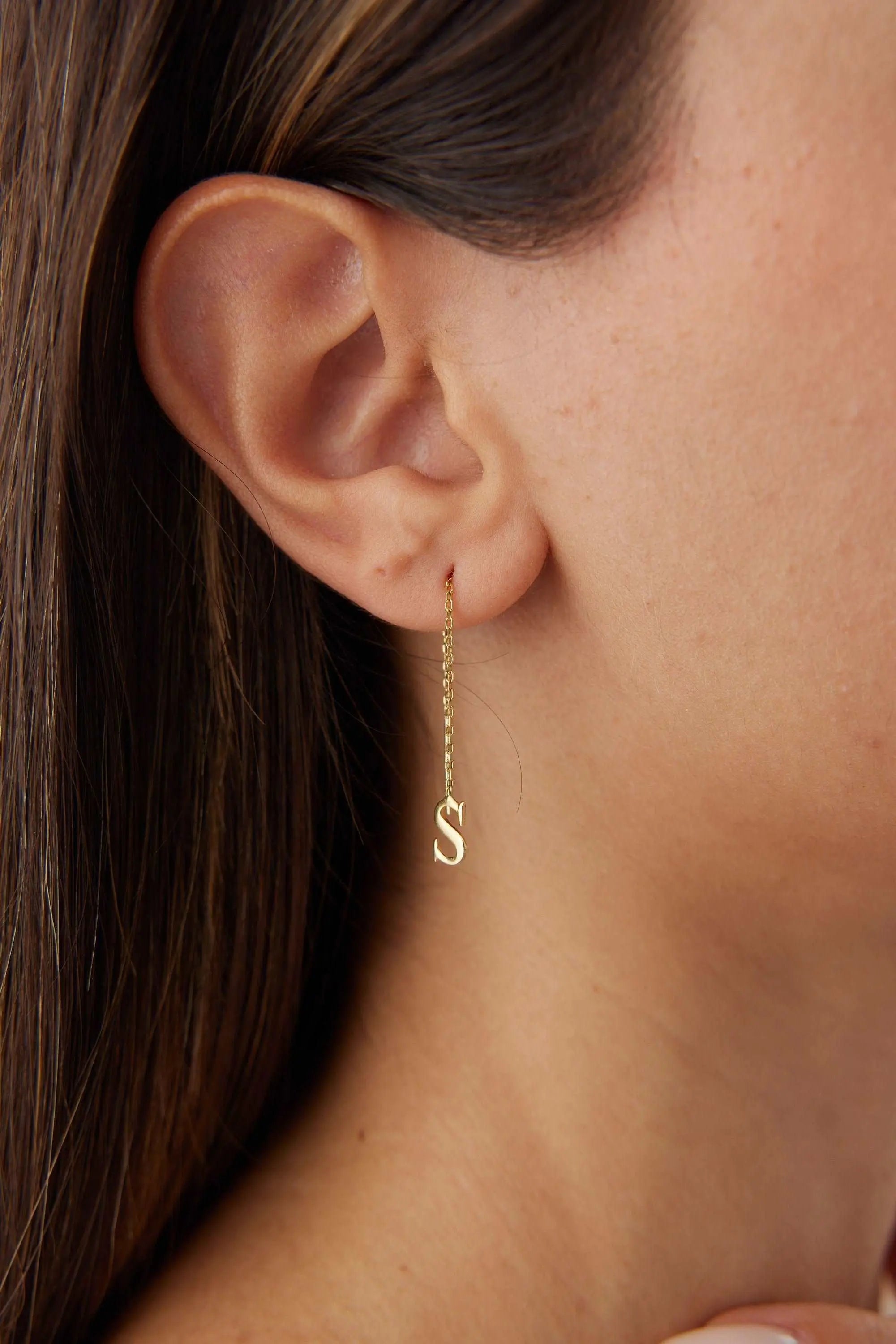 Gold Initial Threader Earrings - 18K Gold-Plated Sterling Silver Personalized Earrings