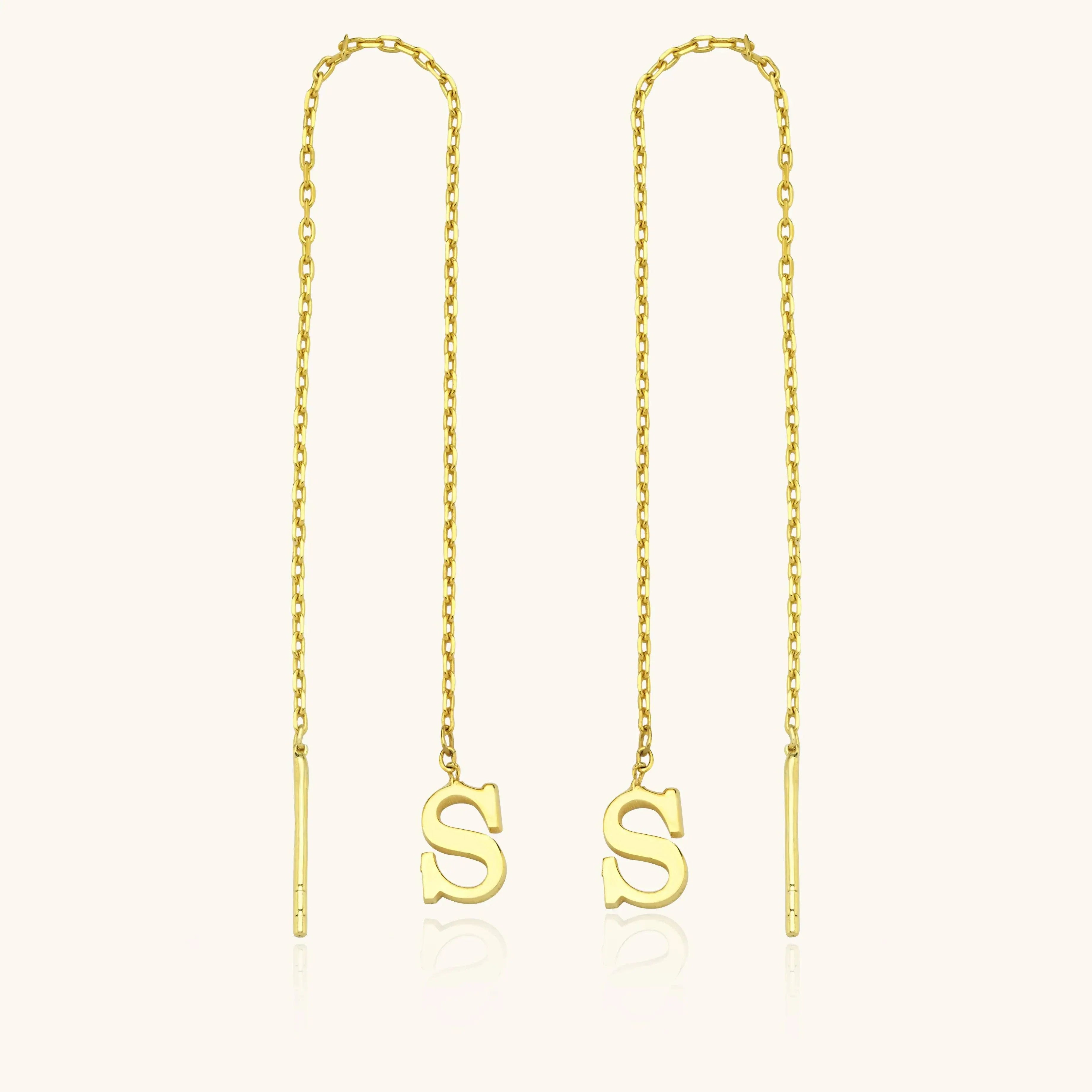 Gold Initial Threader Earrings - 18K Gold-Plated Sterling Silver Personalized Earrings