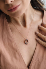 Gold Initial Necklace with Black Stones - Personalized 18K Gold-Plated Pendant