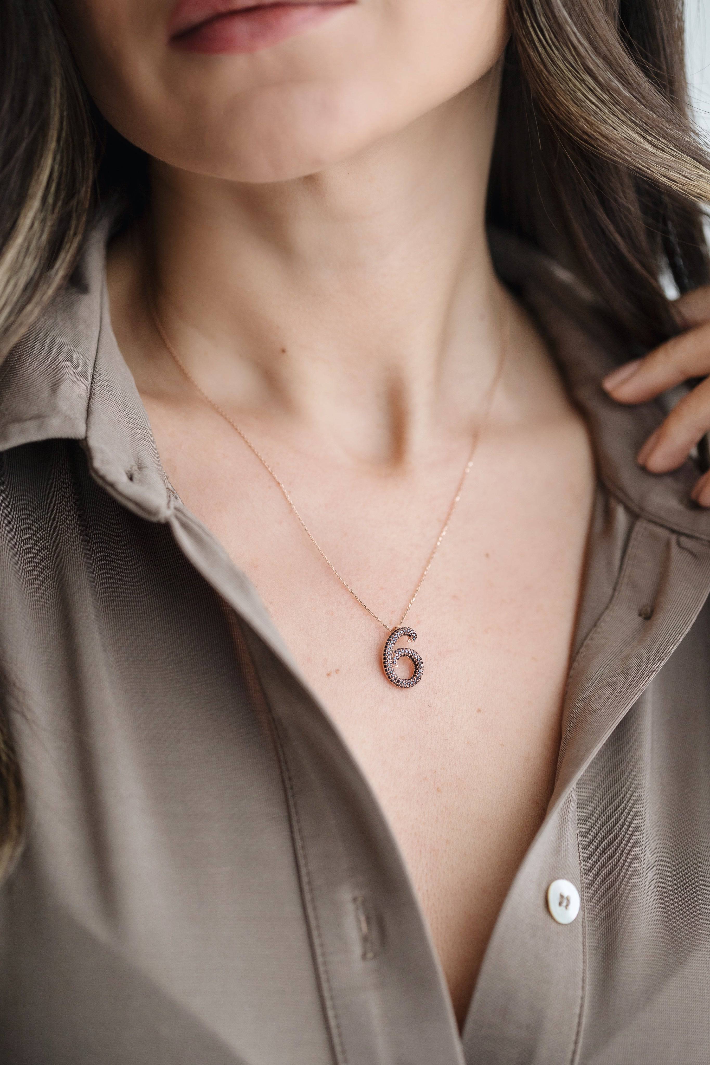 Gold Initial Necklace with Black Stones - Personalized 18K Gold-Plated Pendant