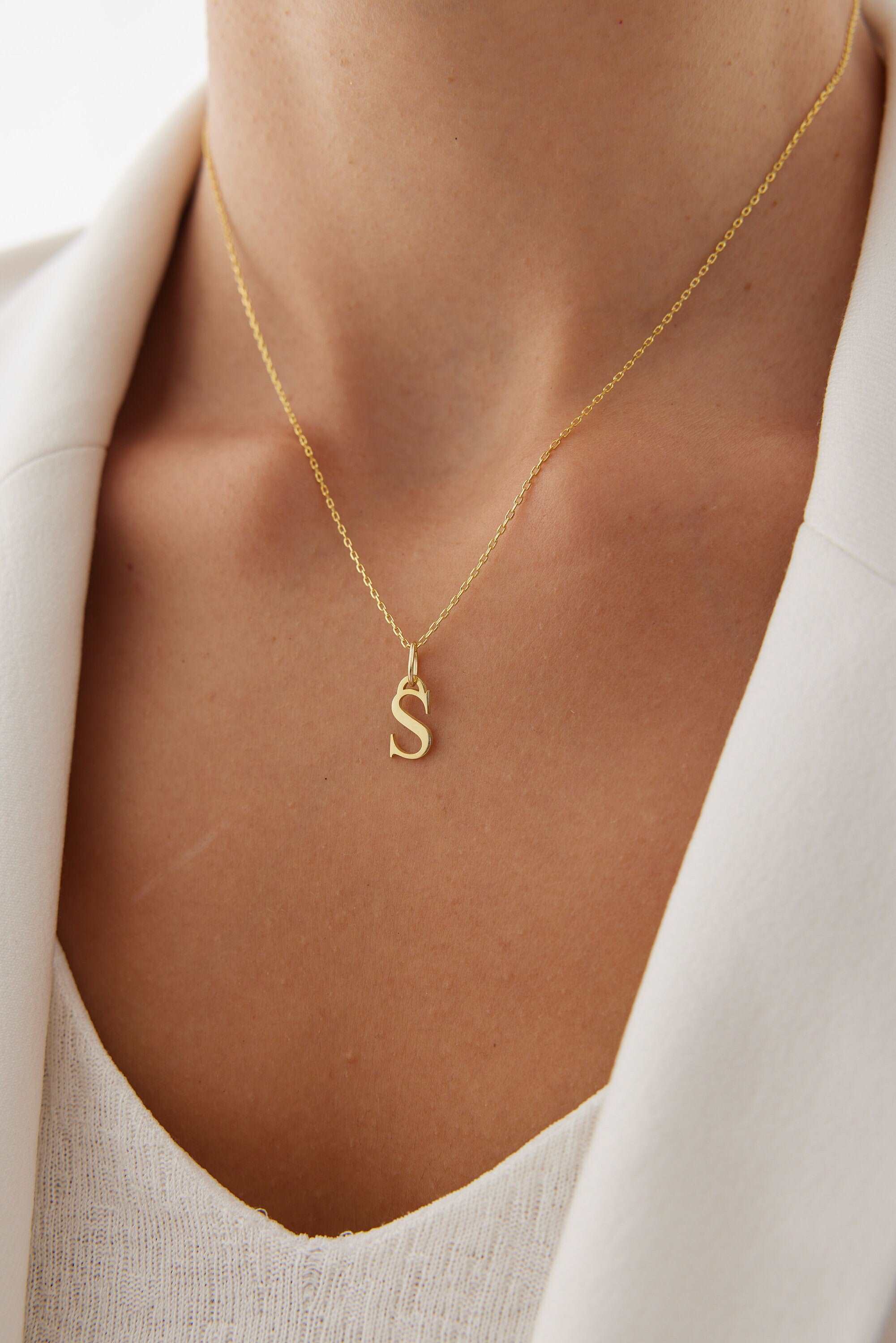 Initial Pendant Necklace - 18K Gold Plated Sterling Silver Alphabet Jewelry