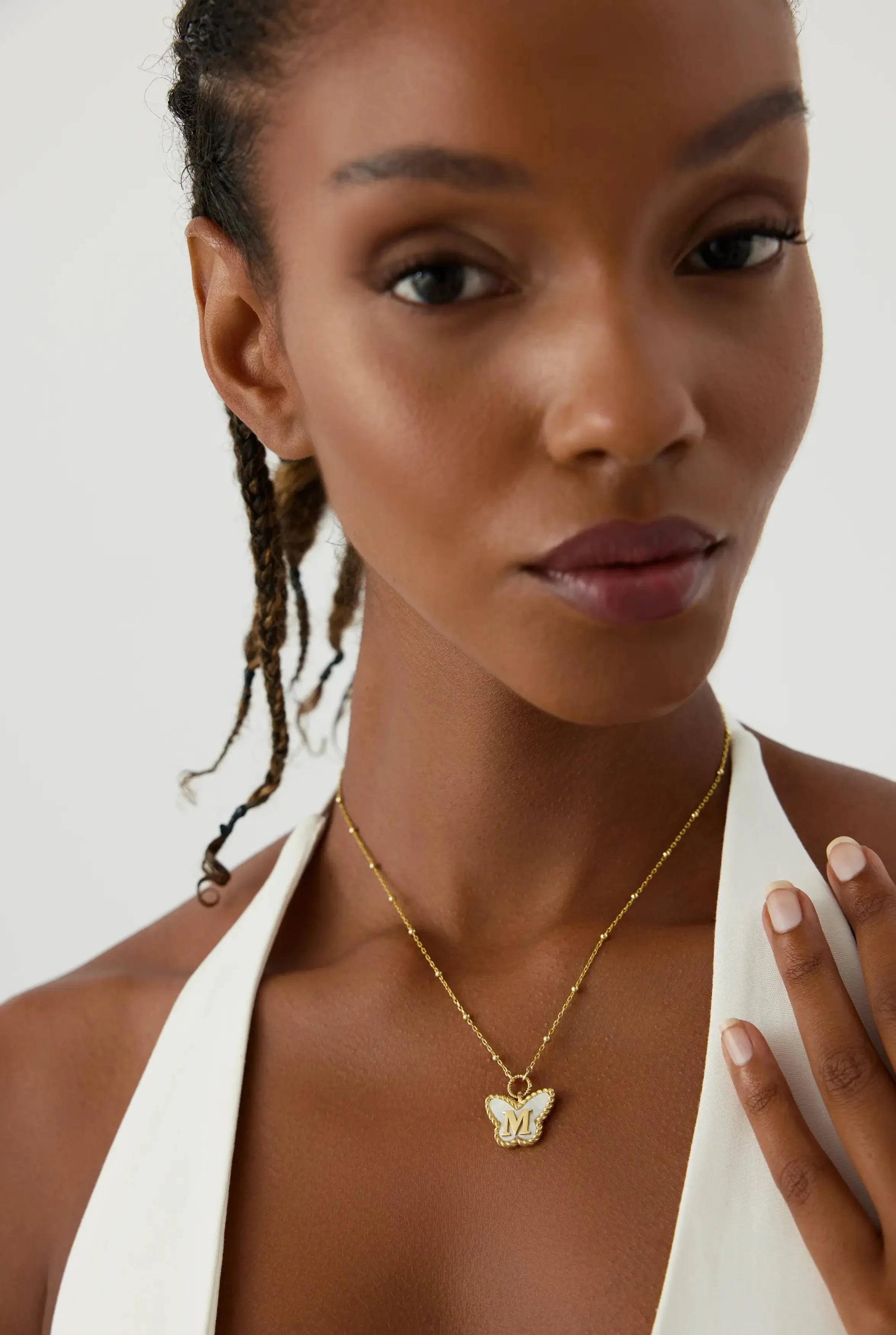 Butterfly Mother of Pearl Letter Necklace, 18K Gold-Plated Sterling Silver