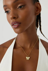 Butterfly Mother of Pearl Letter Necklace, 18K Gold-Plated Sterling Silver