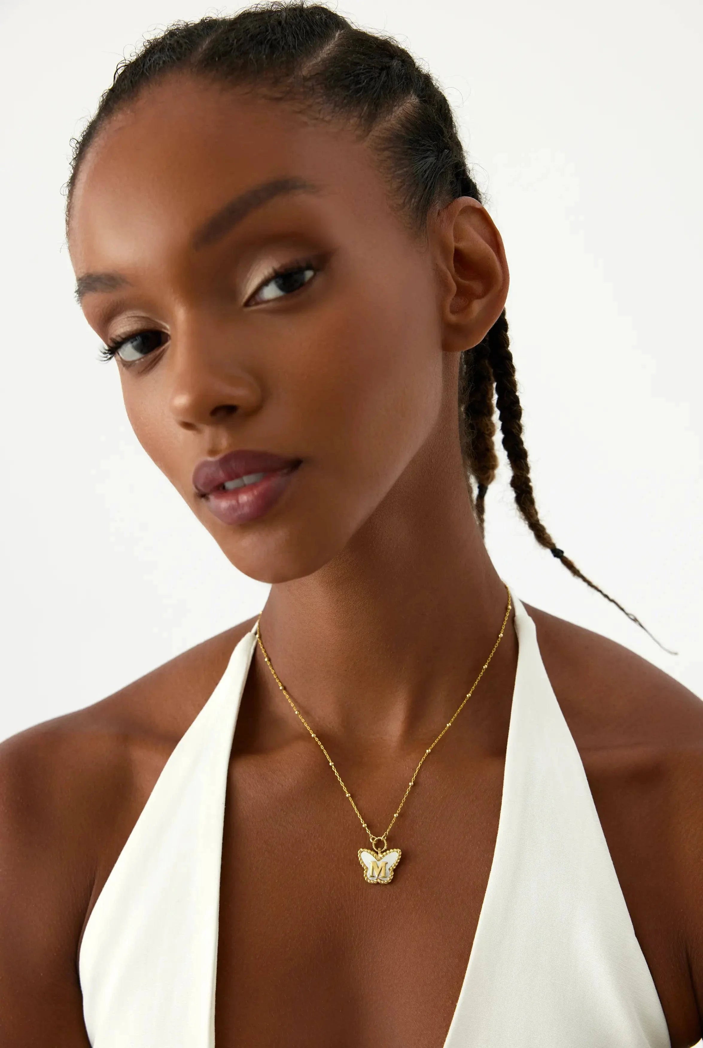 Butterfly Mother of Pearl Letter Necklace, 18K Gold-Plated Sterling Silver