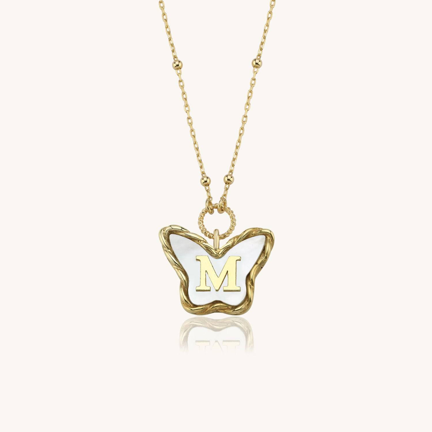 Butterfly Mother of Pearl Letter Necklace, 18K Gold-Plated Sterling Silver